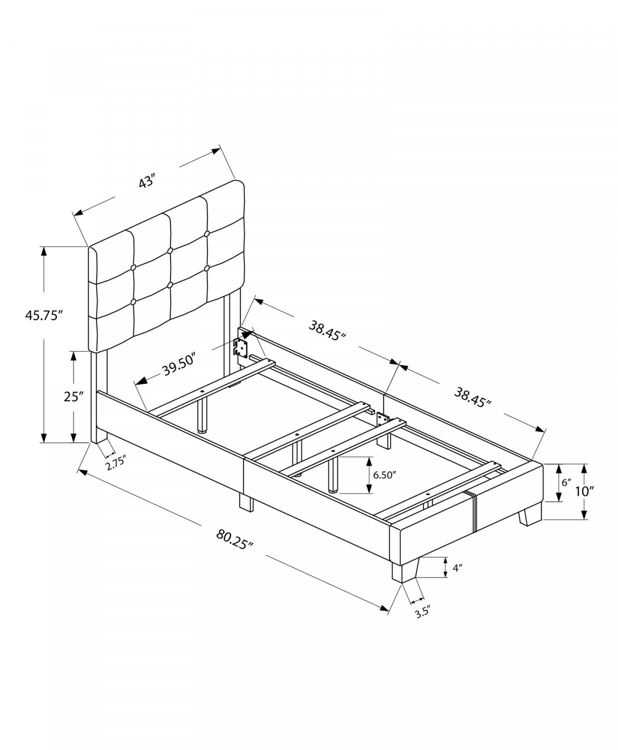 Evelyn Twin Bed - Dark Grey - Image 3