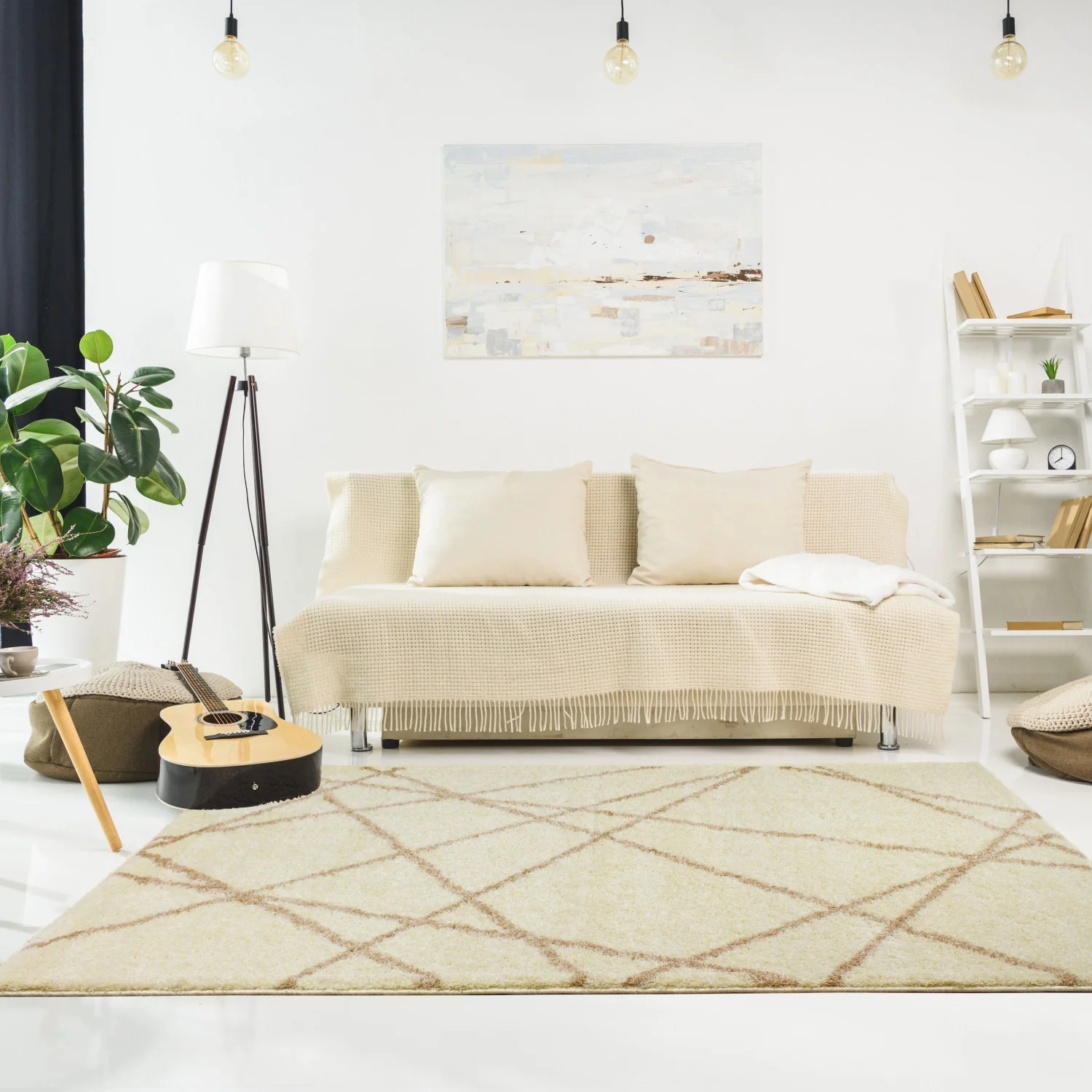 Finesse Lines Crossing Shag Area Rug - 8' X 11' - Cream/Beige - Image 3