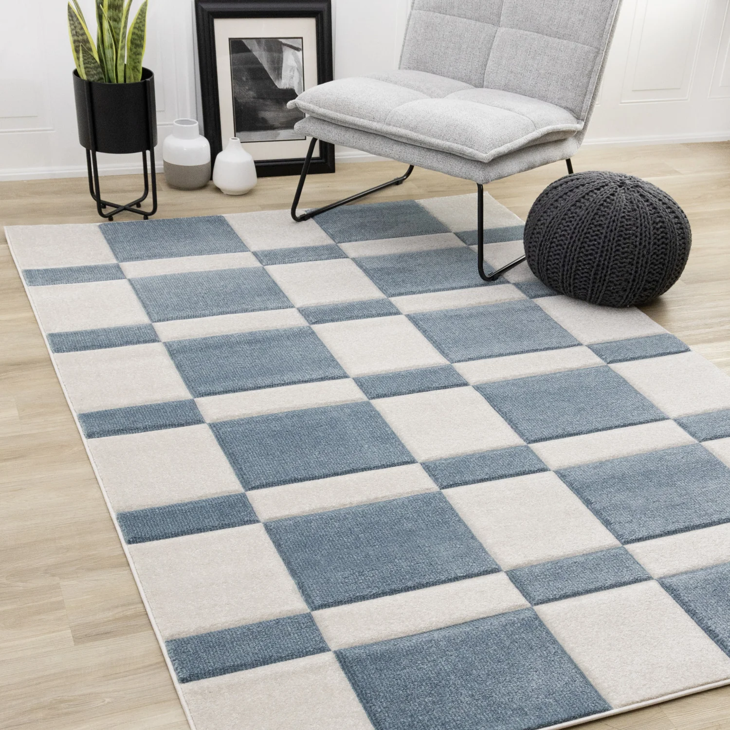 Finley Modern Geometric Area Rug - 5' X 8' - Blue/White - Image 2