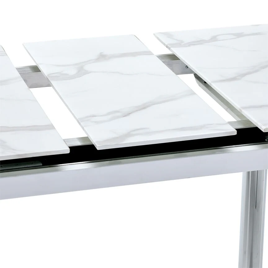Fino Extendable Dining Table - Faux Marble, Chrome - Image 3