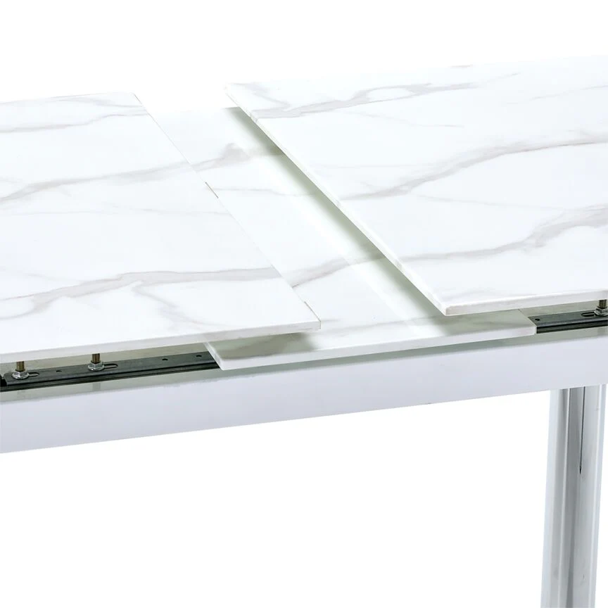 Fino Extendable Dining Table - Faux Marble, Chrome - Image 4