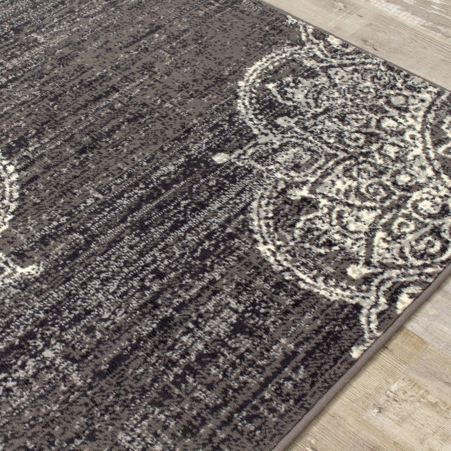 Fiona Medallion Stamps Area Rug - 5' X 7' - Grey/Cream - Image 3