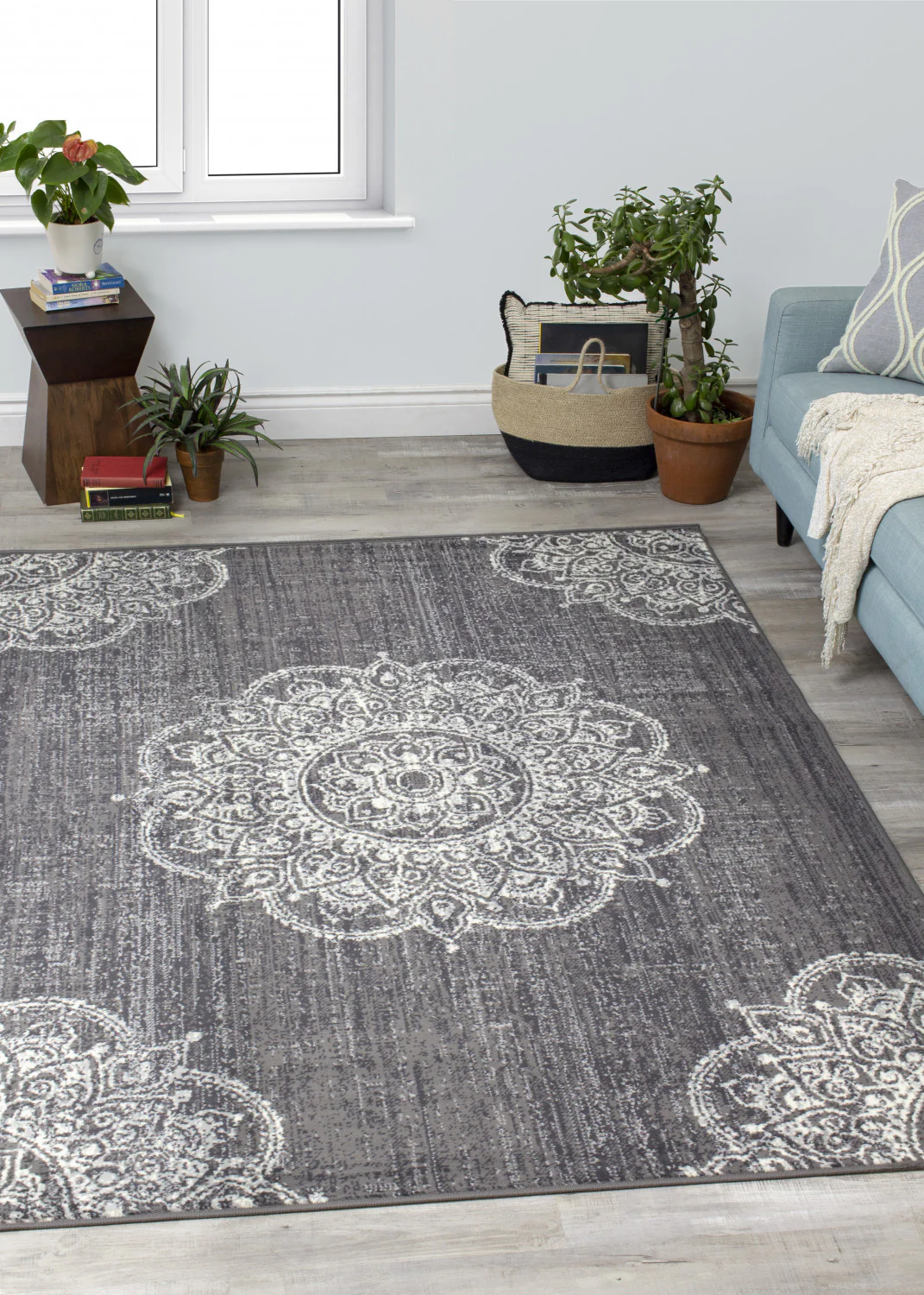 Fiona Medallion Stamps Area Rug - 8' X 10' - Grey/Cream - Image 2
