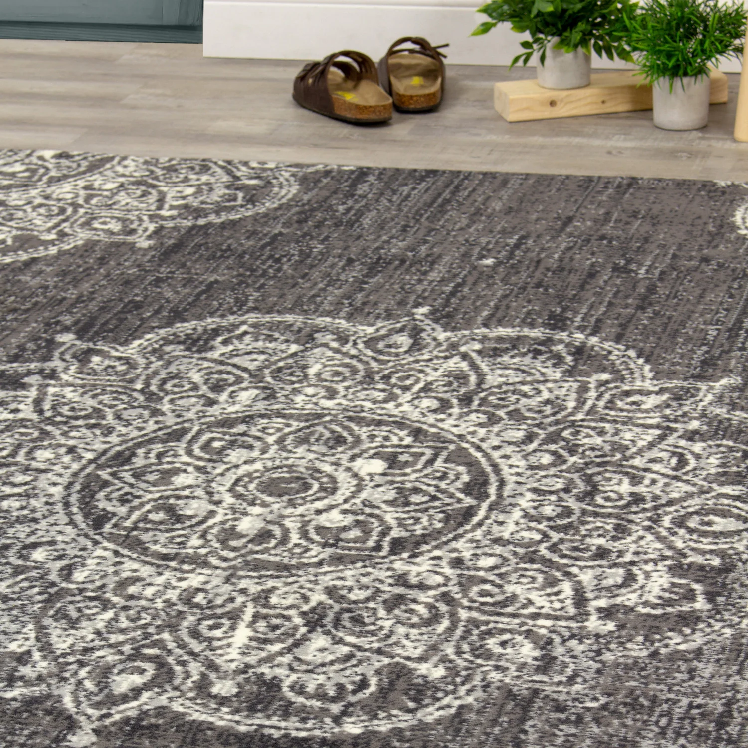 Fiona Medallion Stamps Area Rug - 8' X 10' - Grey/Cream - Image 8