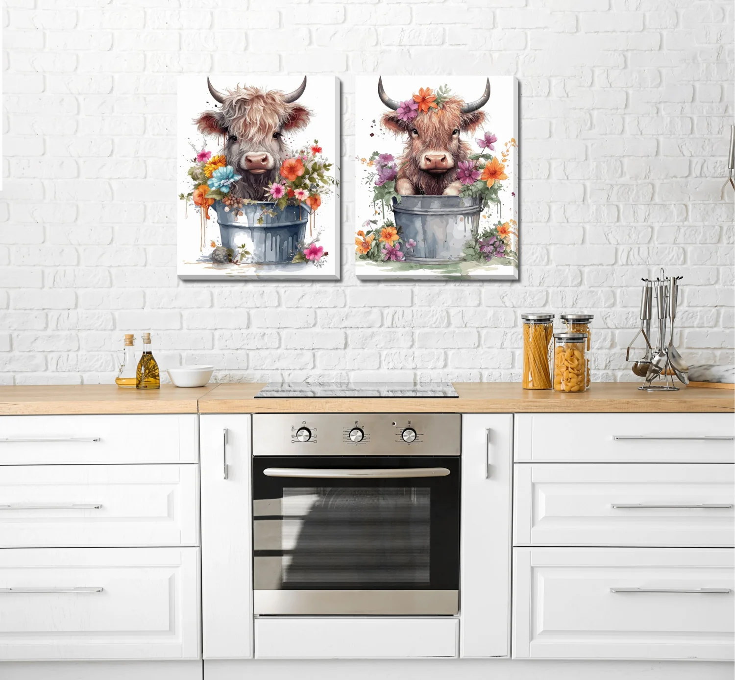 Floral Cows Wall Art - Multi-Colour - 16 X 20 - Set of Two - Image 2