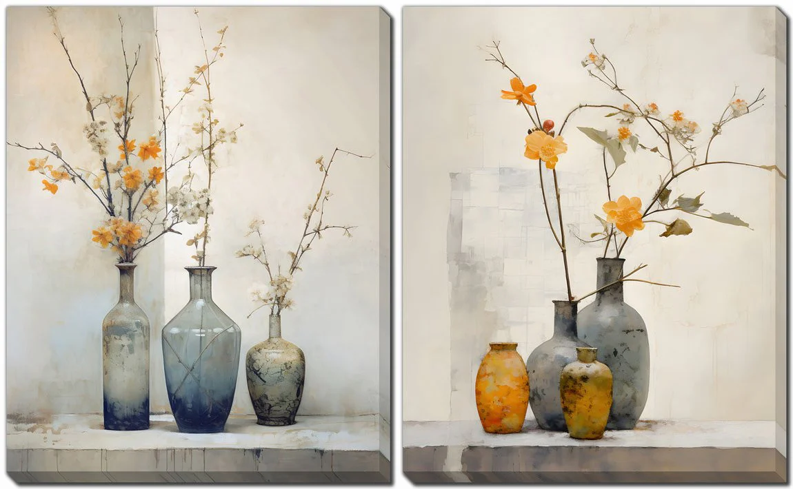 Floral Vessel Wall Art - Natural - 16 X 20 - Set of Two