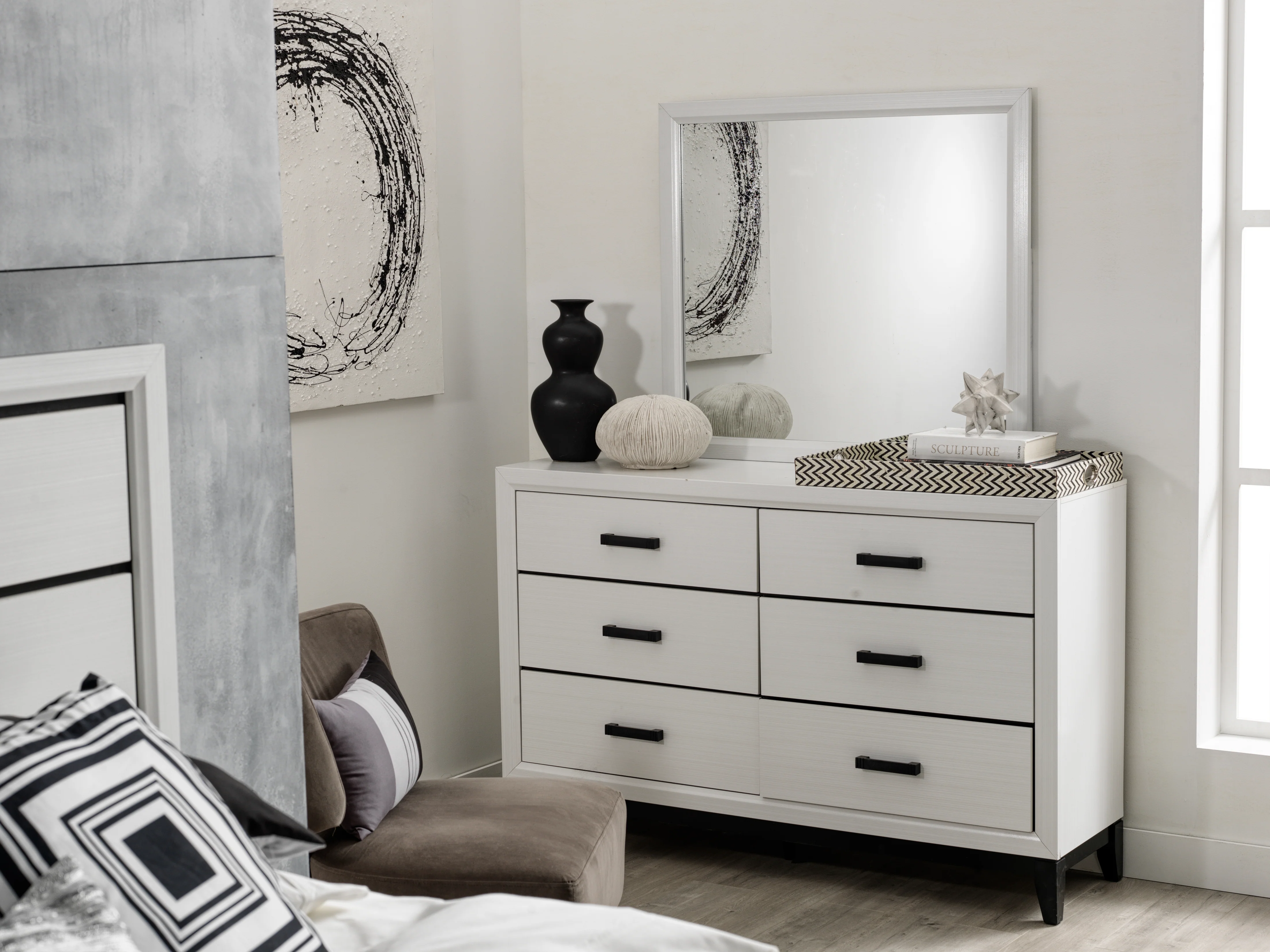 Fog 6-Drawer Dresser - White, Black - Image 4