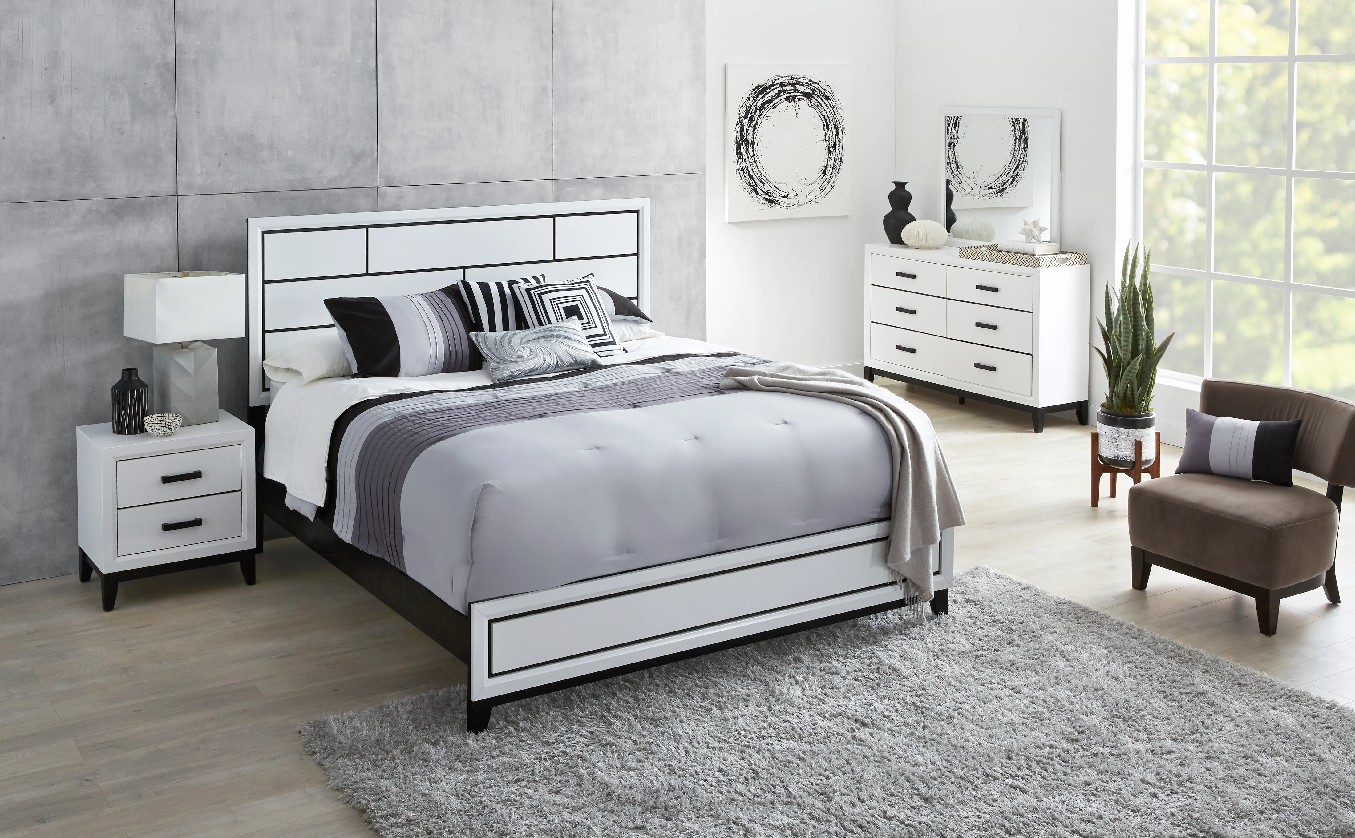 Fog 6-Piece King Bedroom Package - White, Black - Image 2