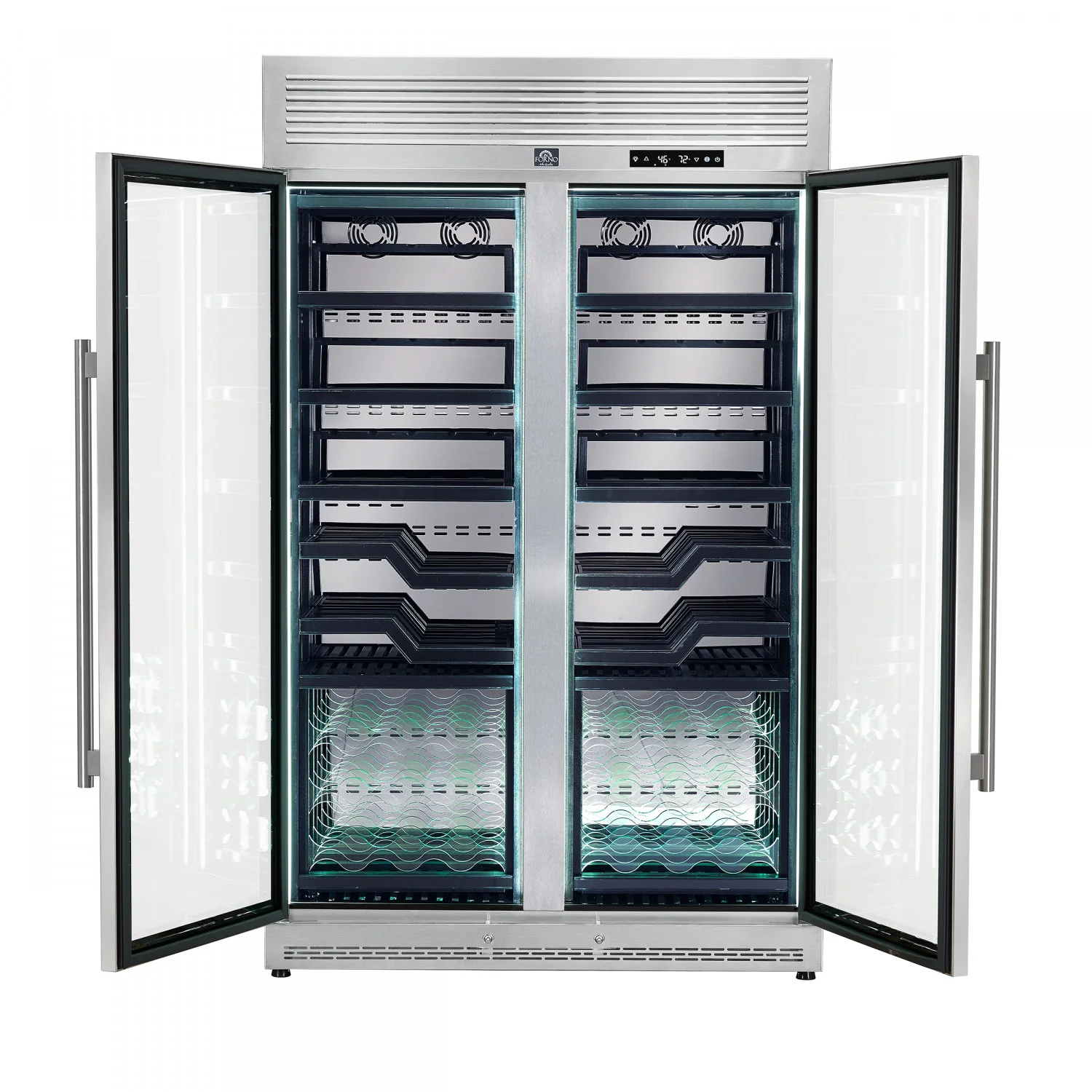 Forno Abruzzo 48" Stainless Steel 102 Bottle Dual Zone Wine Cellar with Green Holders (24 Cu. Ft.) - FWCDR6610-48S - Image 3