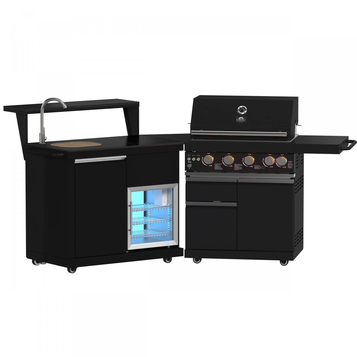 Forno All'Aperto Black Countertop Outdoor Kitchen with 62,600 BTU BBQ and Beverage Centre - FODKT2582BLK - Image 2