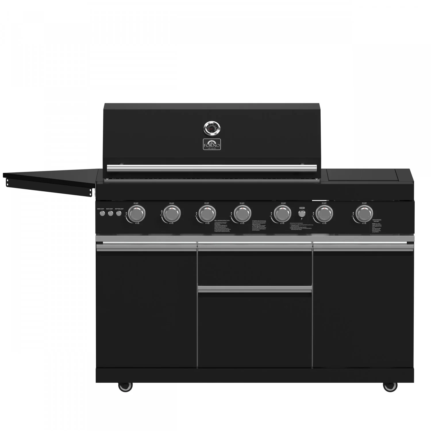 Forno All'Aperto Black Countertop Outdoor Kitchen with 74,600 BTU BBQ, Pizza Oven and Bar Module - FODKT2551BLK - Image 14