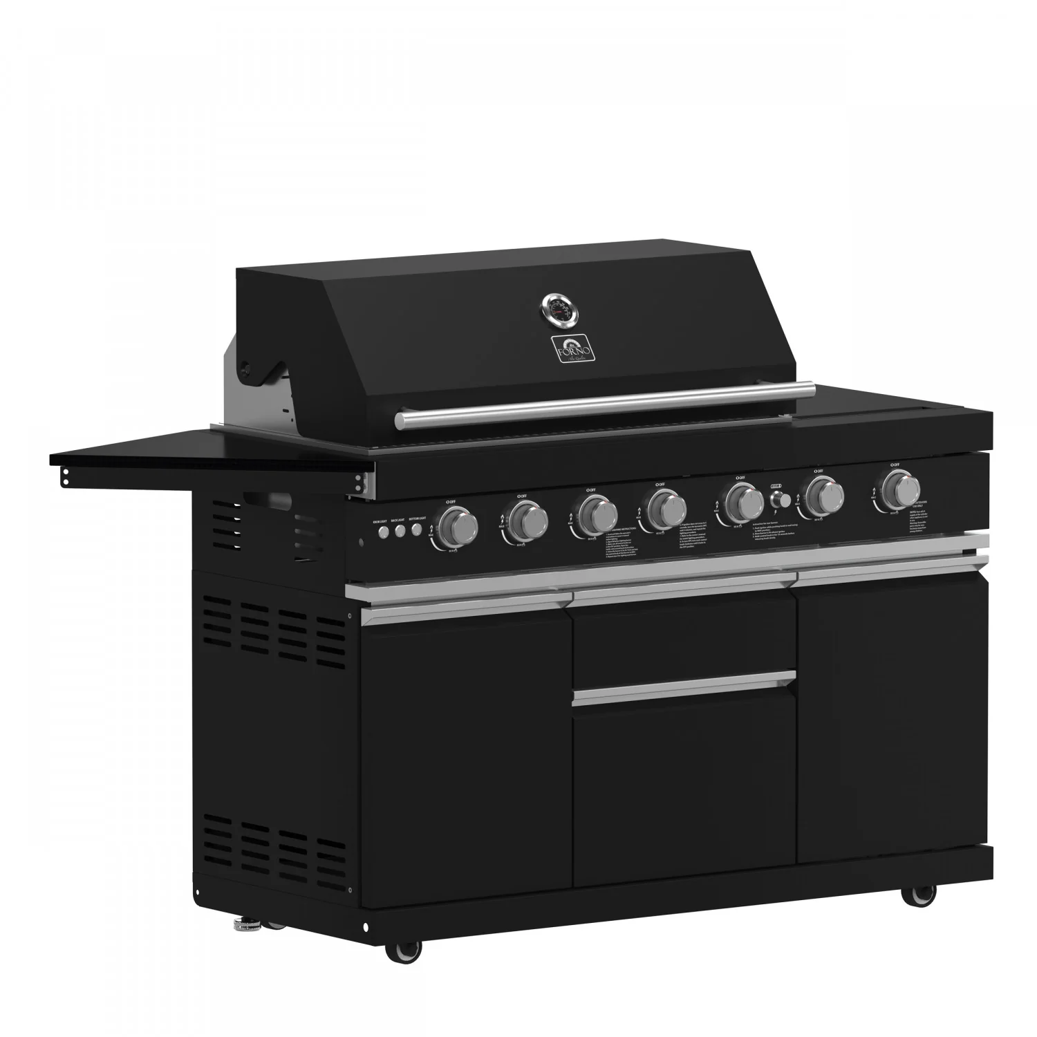 Forno All'Aperto Black Countertop Outdoor Kitchen with 74,600 BTU BBQ, Pizza Oven and Bar Module - FODKT2551BLK - Image 15