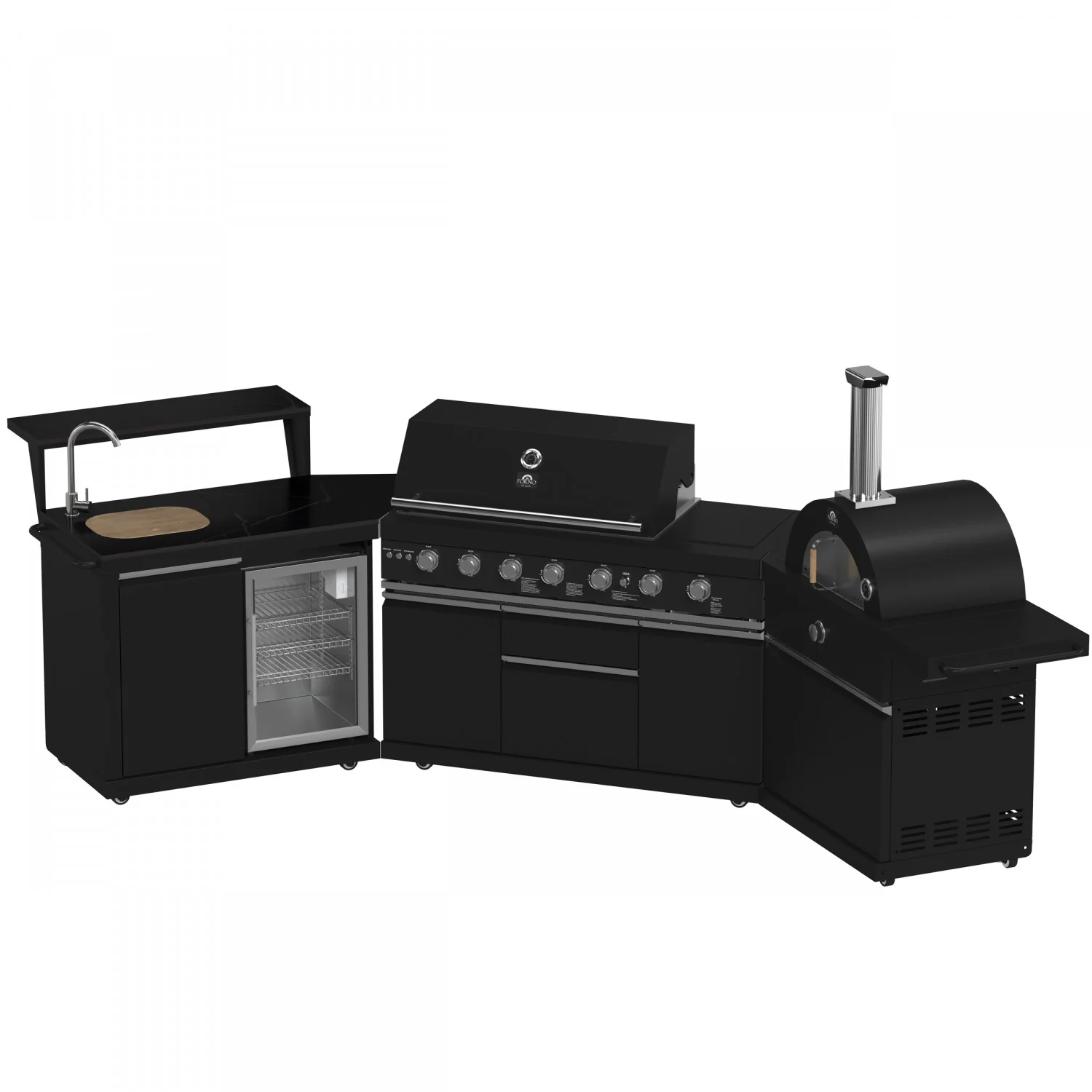 Forno All'Aperto Black Countertop Outdoor Kitchen with 74,600 BTU BBQ, Pizza Oven and Bar Module - FODKT2551BLK - Image 3