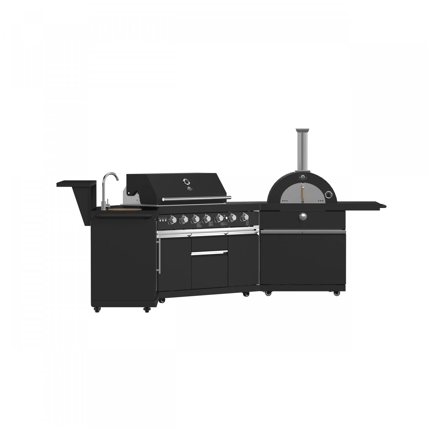 Forno All'Aperto Black Countertop Outdoor Kitchen with 74,600 BTU BBQ, Pizza Oven and Bar Module - FODKT2551BLK - Image 6
