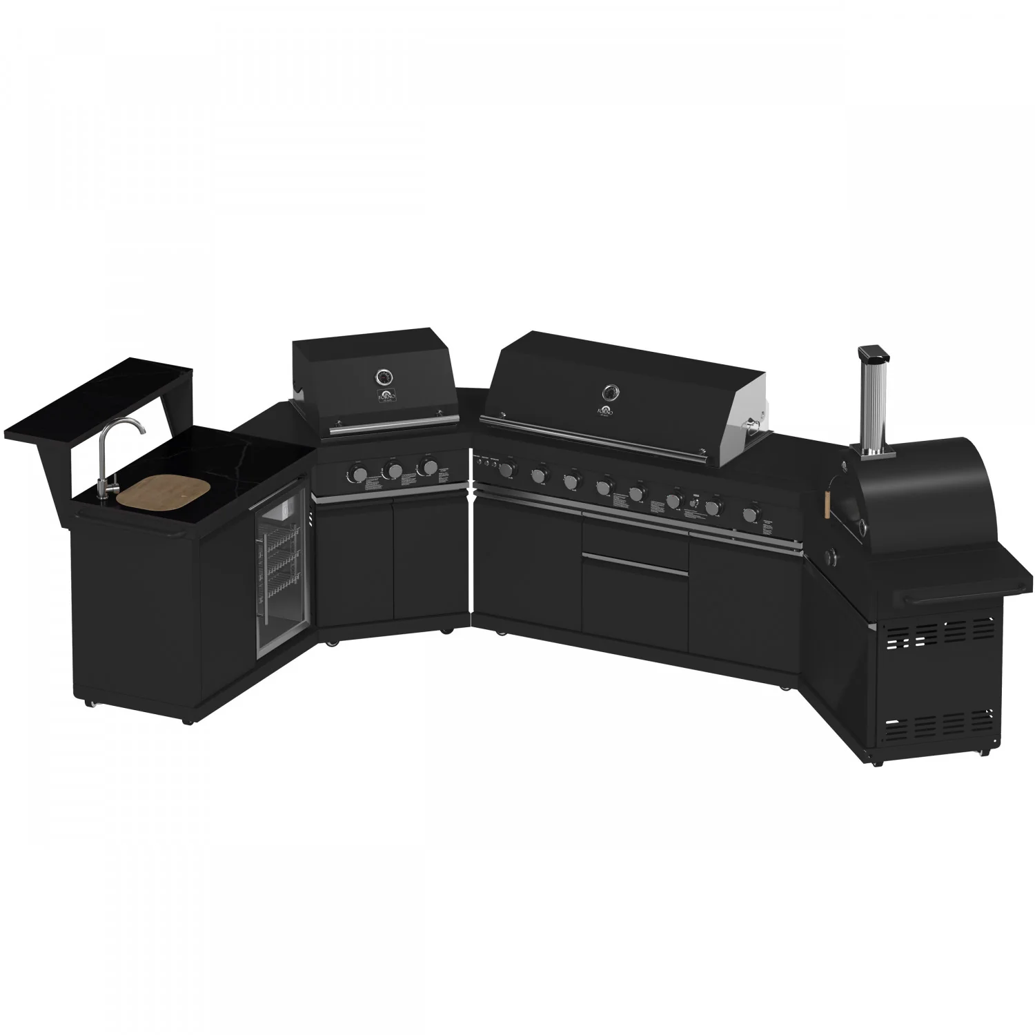 Forno All'Aperto Black Countertop Outdoor Kitchen with 86,600 BTU BBQ, 24" Plancha and 18" Pizza Oven - FODKT2568BLK - Image 4