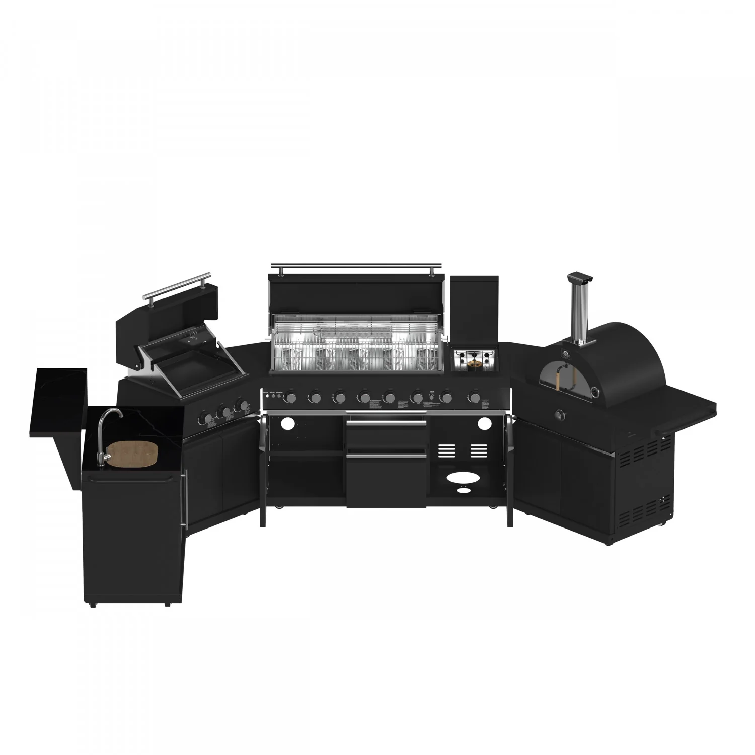 Forno All'Aperto Black Countertop Outdoor Kitchen with 86,600 BTU BBQ, 24" Plancha and 18" Pizza Oven - FODKT2568BLK - Image 6