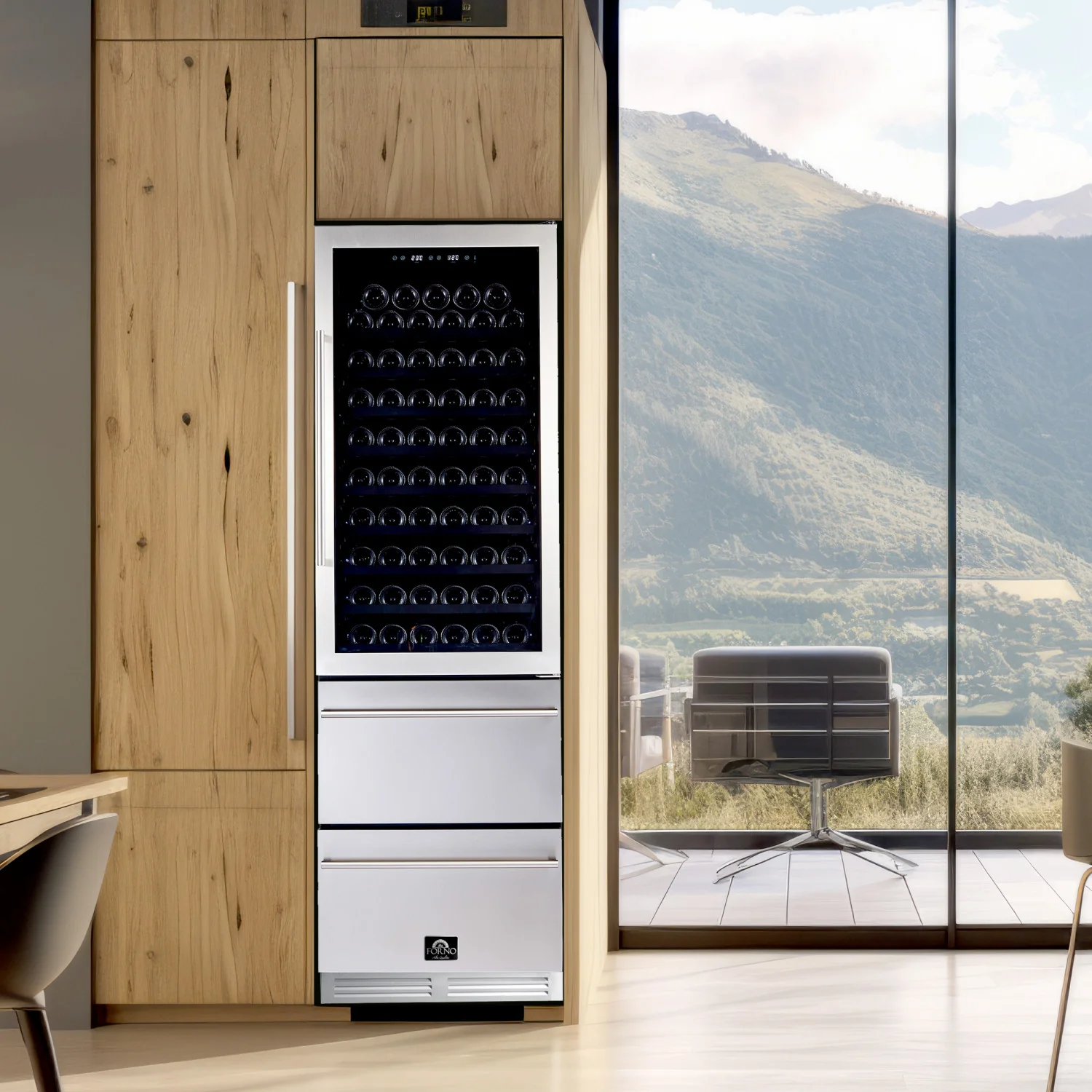 Forno Azienda 24" Stainless Steel 108 Bottle Dual Zone Wine Cooler with Two Refrigerated Drawers - FWCDR6628-24S - Image 6