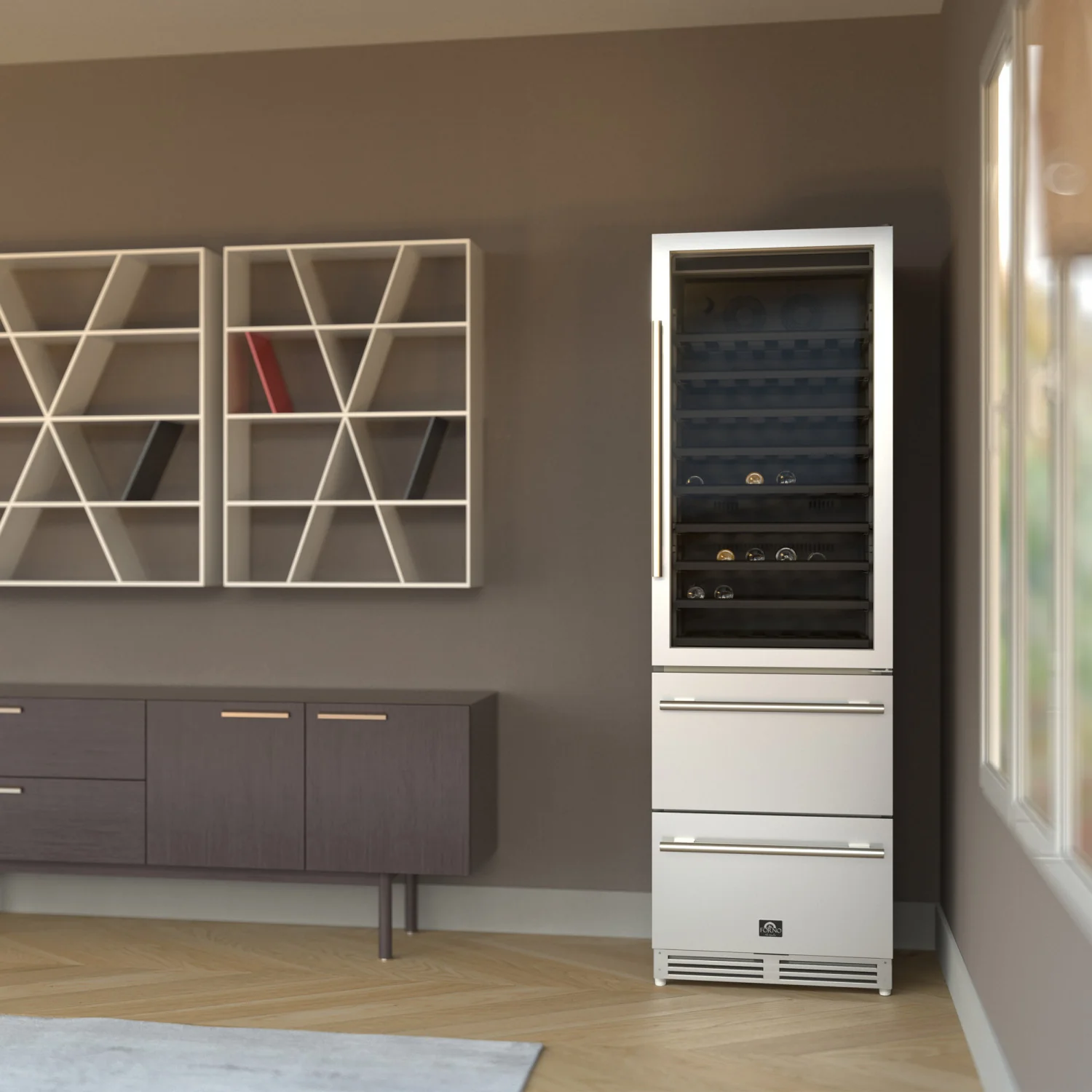Forno Azienda 24" Stainless Steel 108 Bottle Dual Zone Wine Cooler with Two Refrigerated Drawers - FWCDR6628-24S - Image 7