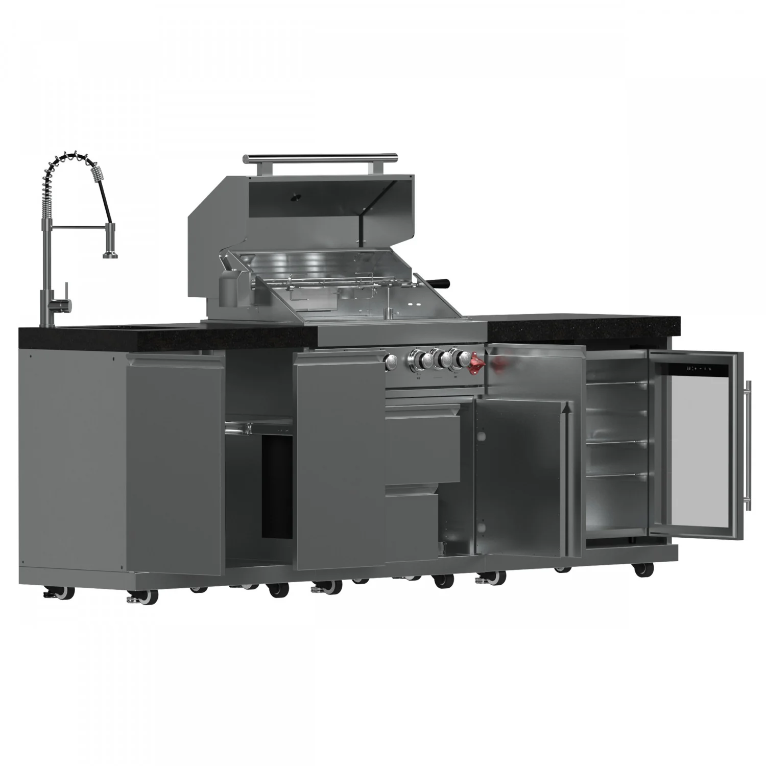 Forno Bulnes Black Countertop Outdoor Kitchen with 30" 60,000 BTU BBQ and Beverage Centre - FODKT2506BLK - Image 4