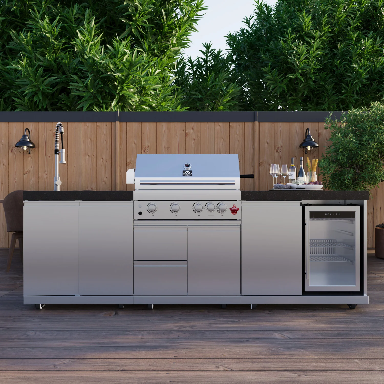 Forno Bulnes Black Countertop Outdoor Kitchen with 30" 60,000 BTU BBQ and Beverage Centre - FODKT2506BLK - Image 8
