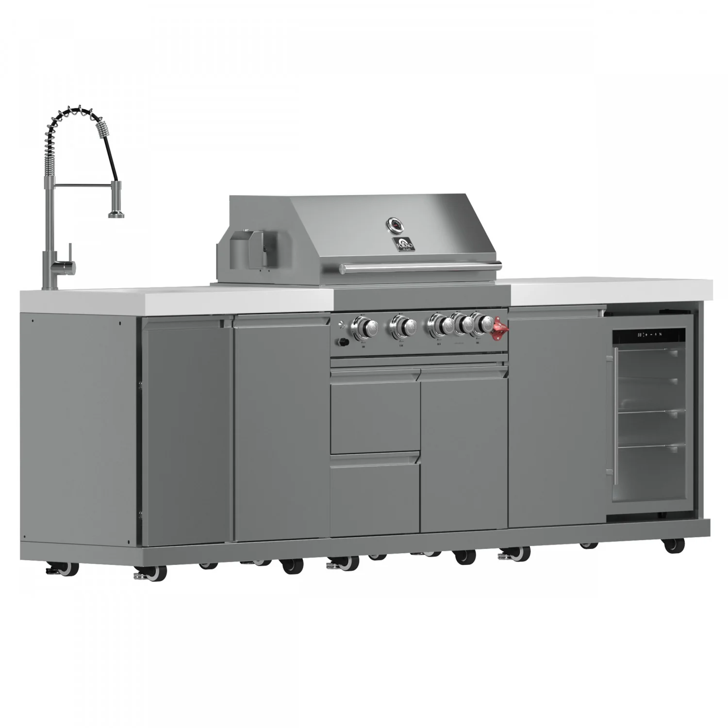 Forno Bulnes White Countertop Outdoor Kitchen with 30" 60,000 BTU BBQ and Beverage Centre - FODKT2506WHT - Image 3
