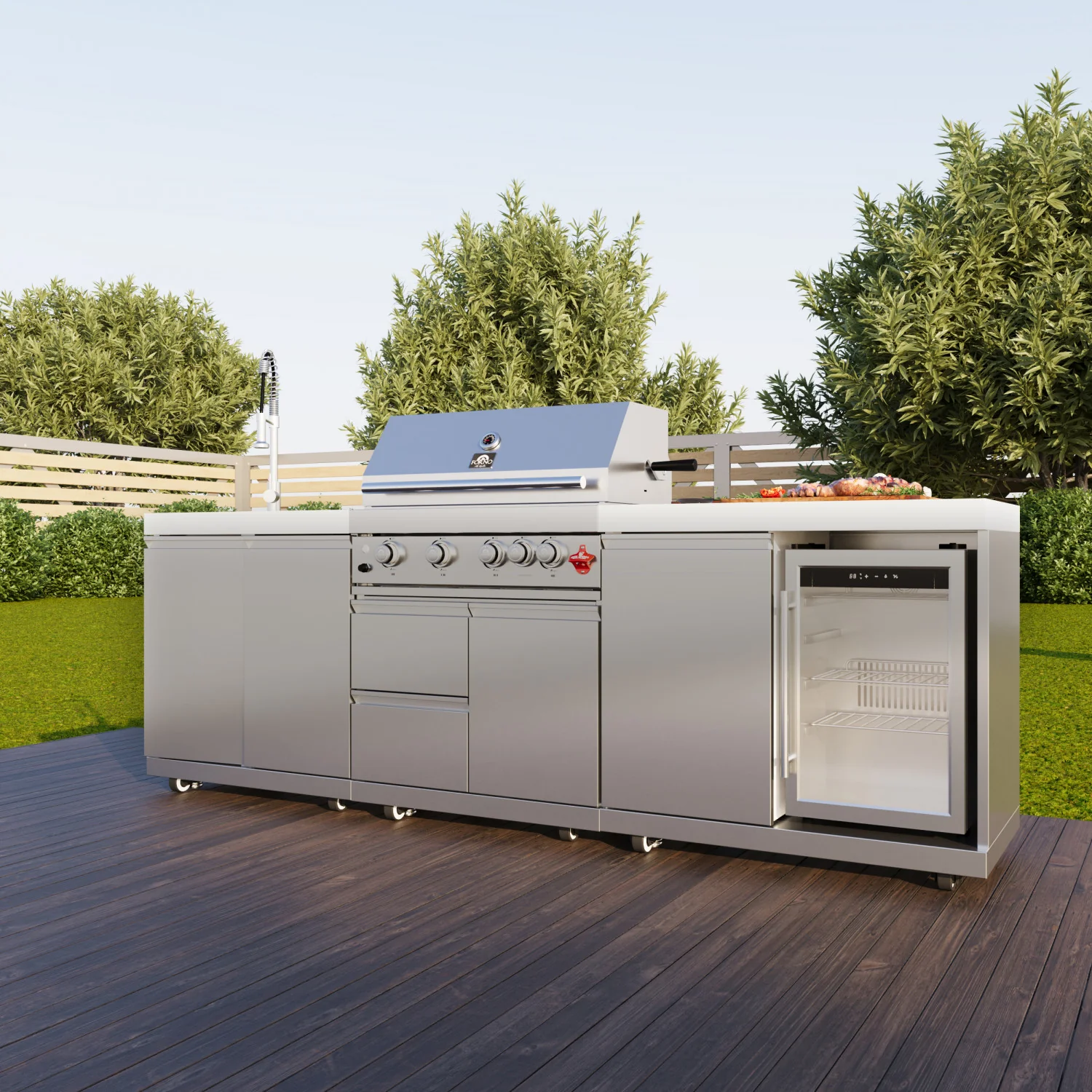 Forno Bulnes White Countertop Outdoor Kitchen with 30" 60,000 BTU BBQ and Beverage Centre - FODKT2506WHT - Image 8