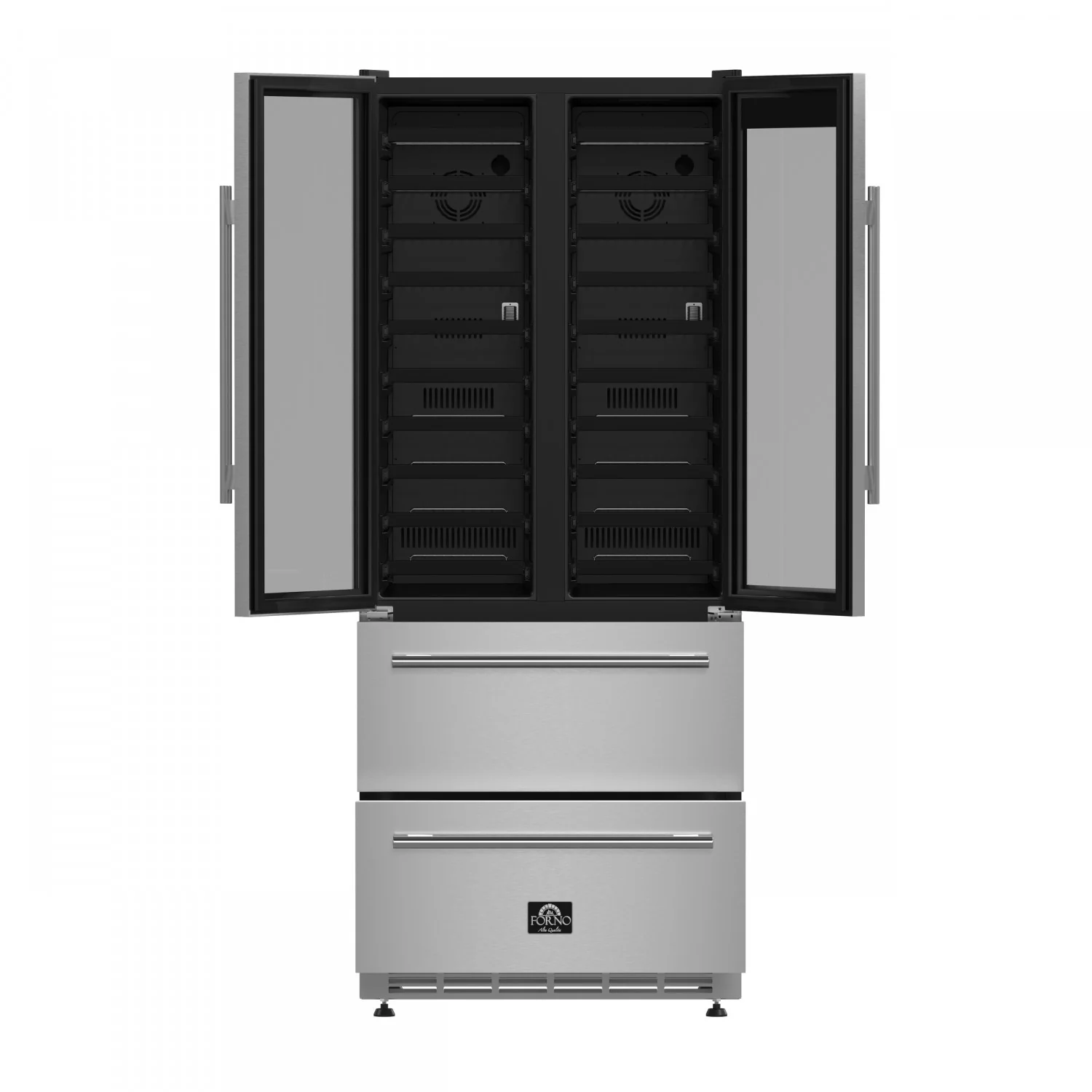 Forno Campania 32" 17.7 Cu.Ft.Stainless Steel 120 Bottle Dual Wine Cooler with Two Beverage Drawers - FWCDR6635-32S - Image 3