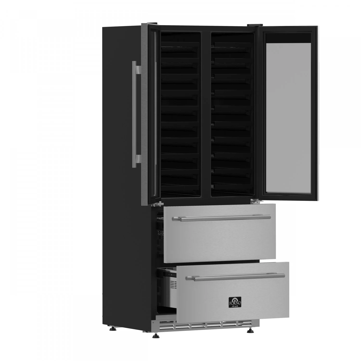 Forno Campania 32" 17.7 Cu.Ft.Stainless Steel 120 Bottle Dual Wine Cooler with Two Beverage Drawers - FWCDR6635-32S - Image 4