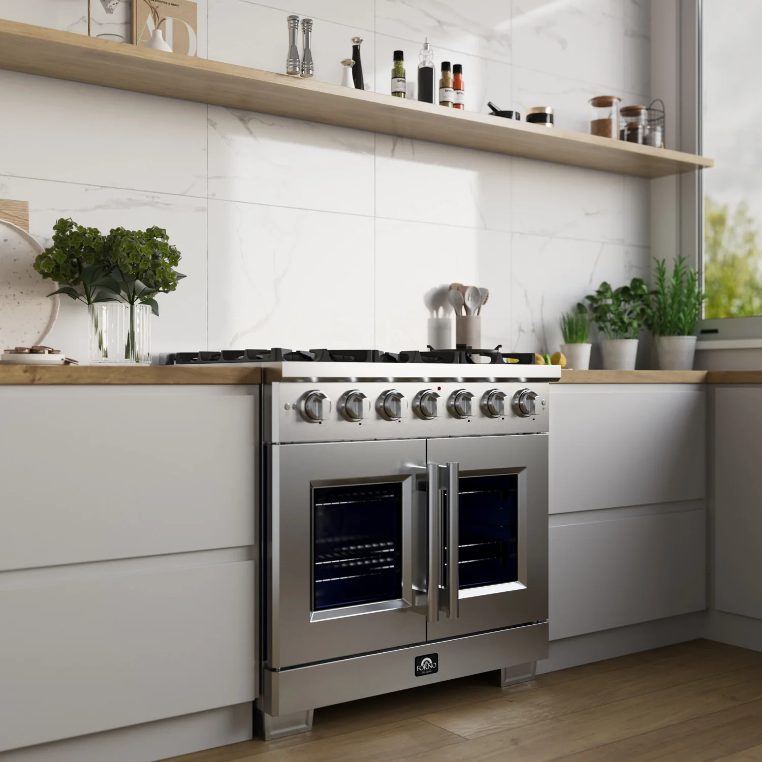Forno Capriasca 36" Stainless Steel French Door Freestanding Gas Range with Air Fry (5.36 Cu. Ft.) - FFSGS6460-36 - Image 21