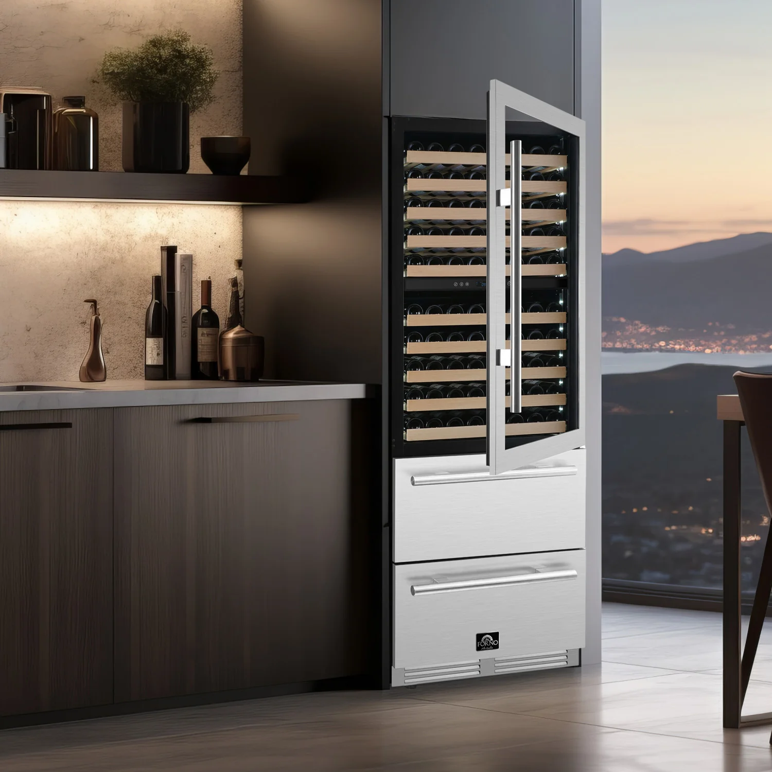 Forno Celano 30" 21.3 Cu.Ft. Stainless Steel 150 Bottle Dual Zone Wine Cellar with Two Beverage Drawers - FWCDR6697-30S - Image 15
