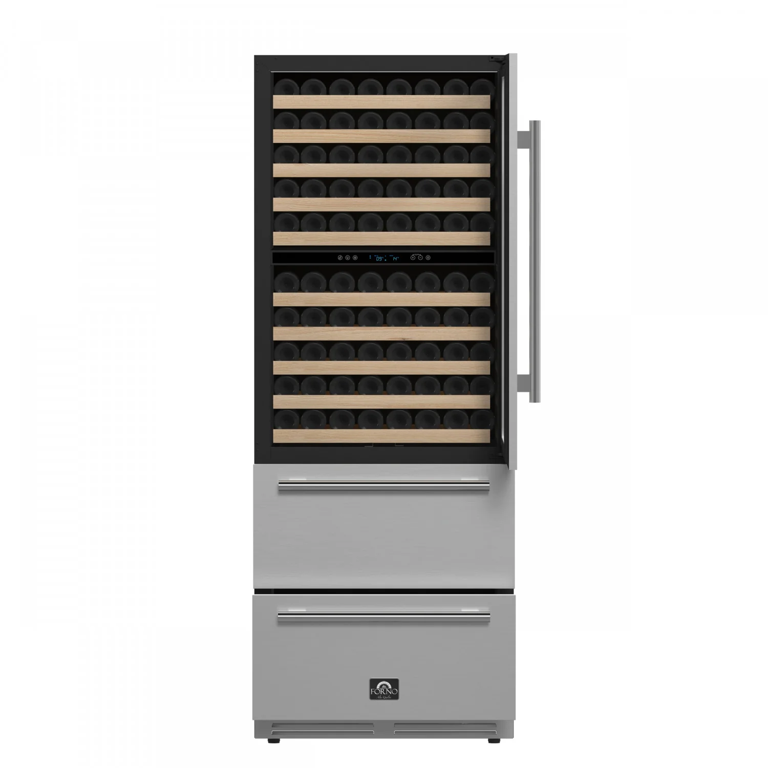Forno Celano 30" 21.3 Cu.Ft. Stainless Steel 150 Bottle Dual Zone Wine Cellar with Two Beverage Drawers - FWCDR6697-30S - Image 2