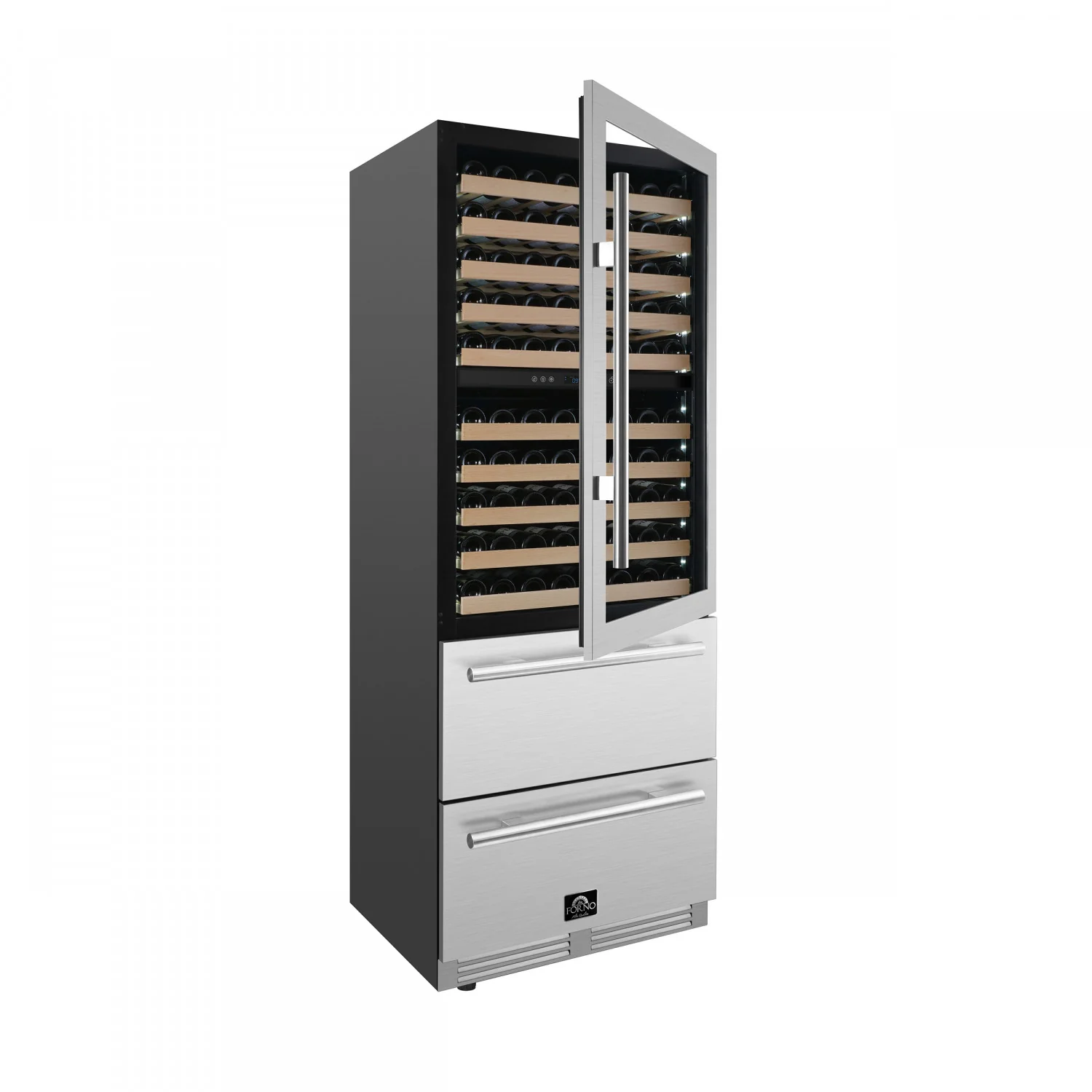 Forno Celano 30" 21.3 Cu.Ft. Stainless Steel 150 Bottle Dual Zone Wine Cellar with Two Beverage Drawers - FWCDR6697-30S - Image 6