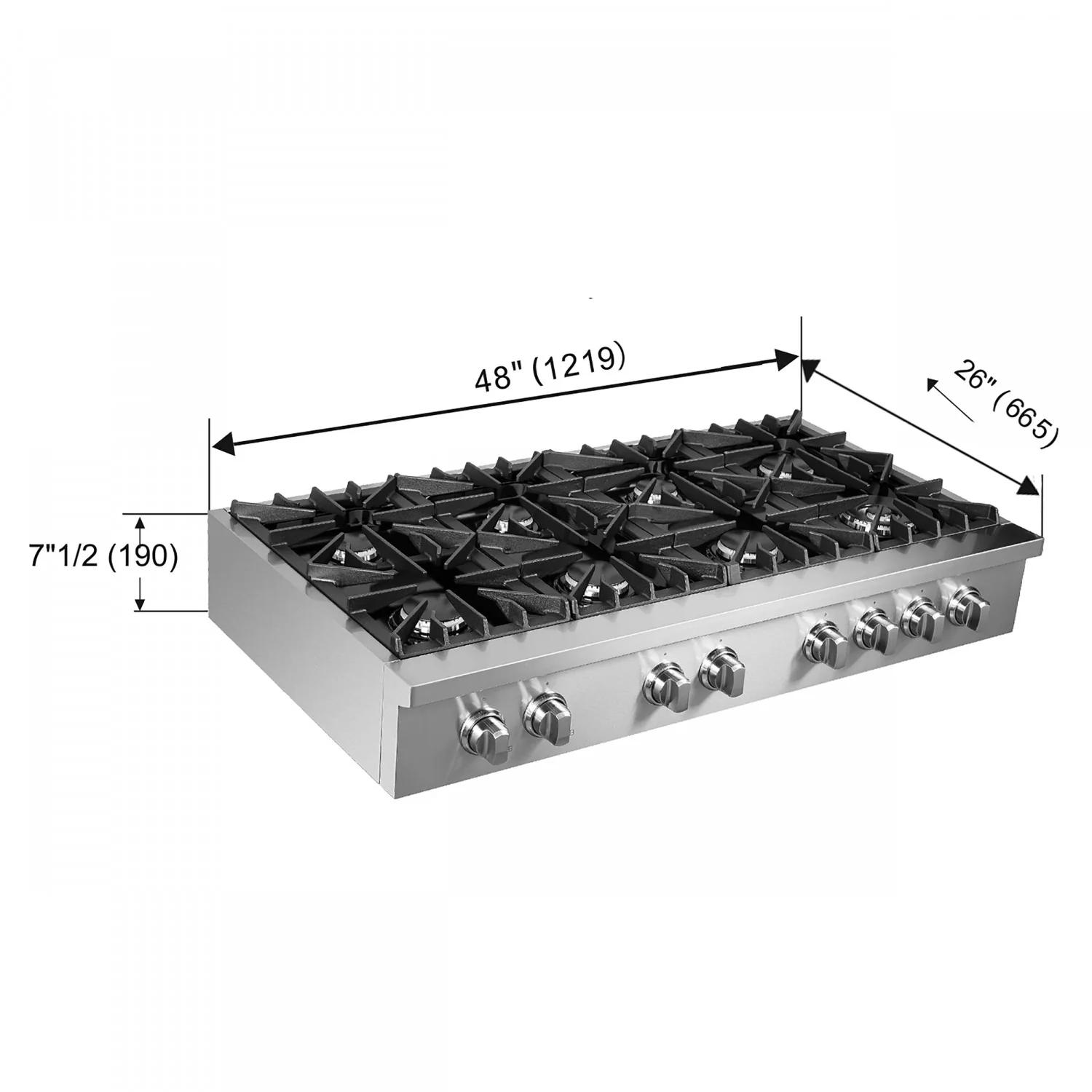 Forno Cossato Stainless Steel 48" Pro-style Gas Cooktop - FCTGS5737-48 - Image 3