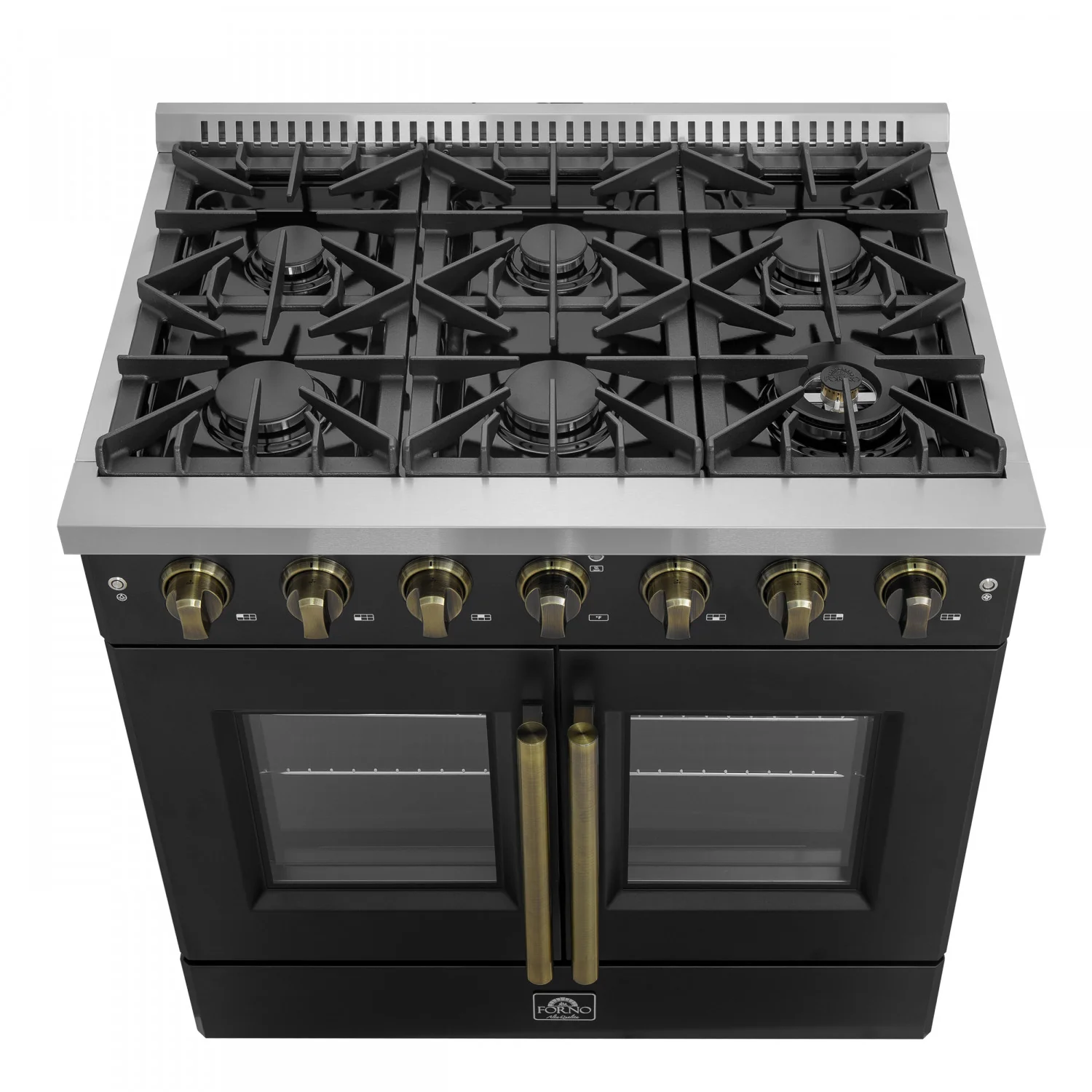Forno Galiano 36" Black French Door Freestanding Gas Range (5.36 Cu. Ft.) - FFSGS6444-36BLK - Image 2