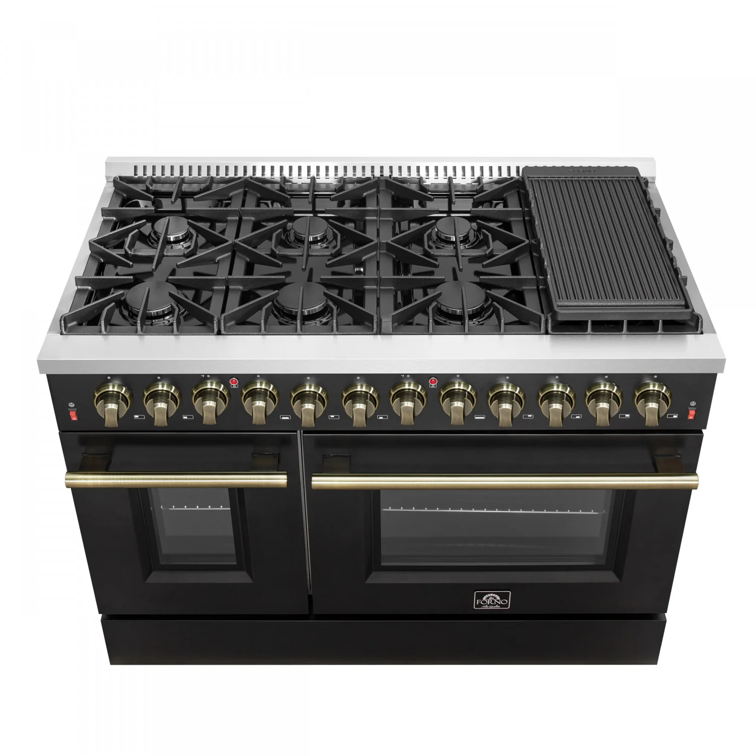 Forno Galiano 48" Black Freestanding Dual Fuel Double Oven Range with True Convection (6.58 Cu. Ft.) - FFSGS6156-48BLK - Image 3