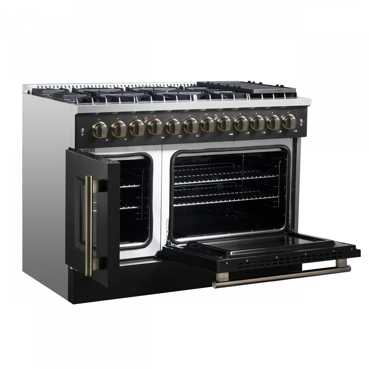 Forno Galiano 48" Black Freestanding Dual Fuel Double Oven Range with True Convection (6.58 Cu. Ft.) - FFSGS6356-48BLK - Image 5