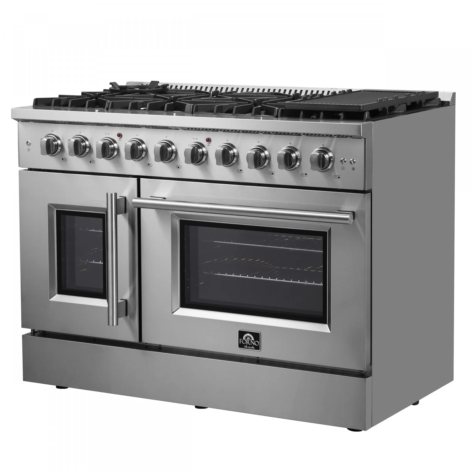Forno Galiano 48" Stainless Steel Freestanding Double Oven Gas Range (6.58 Cu. Ft.) - FFSGS6444-48 - Image 2