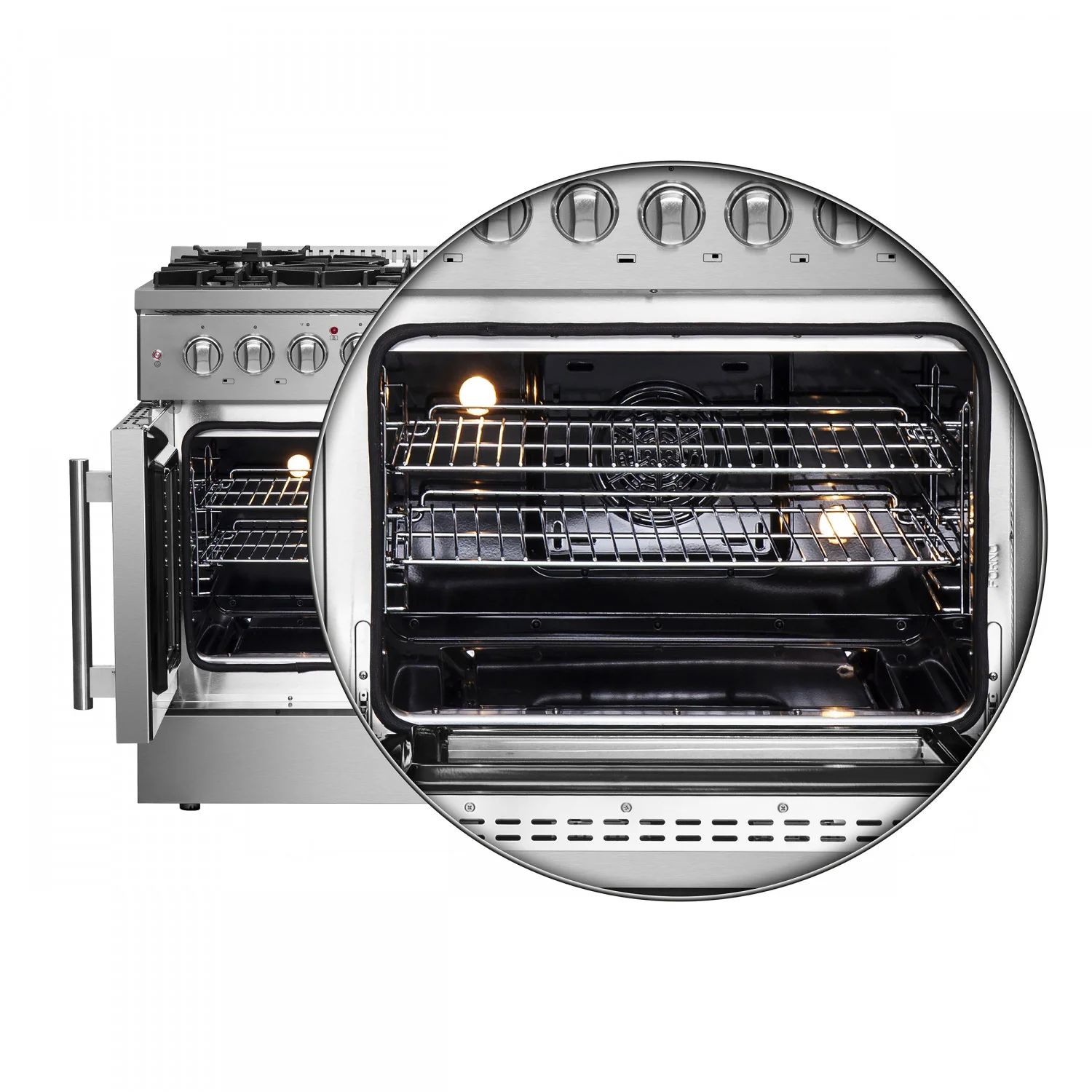 Forno Galiano 48" Stainless Steel Freestanding Dual Fuel Double Oven Range with True Convection (6.58 Cu. Ft.) - FFSGS6356-48 - Image 11