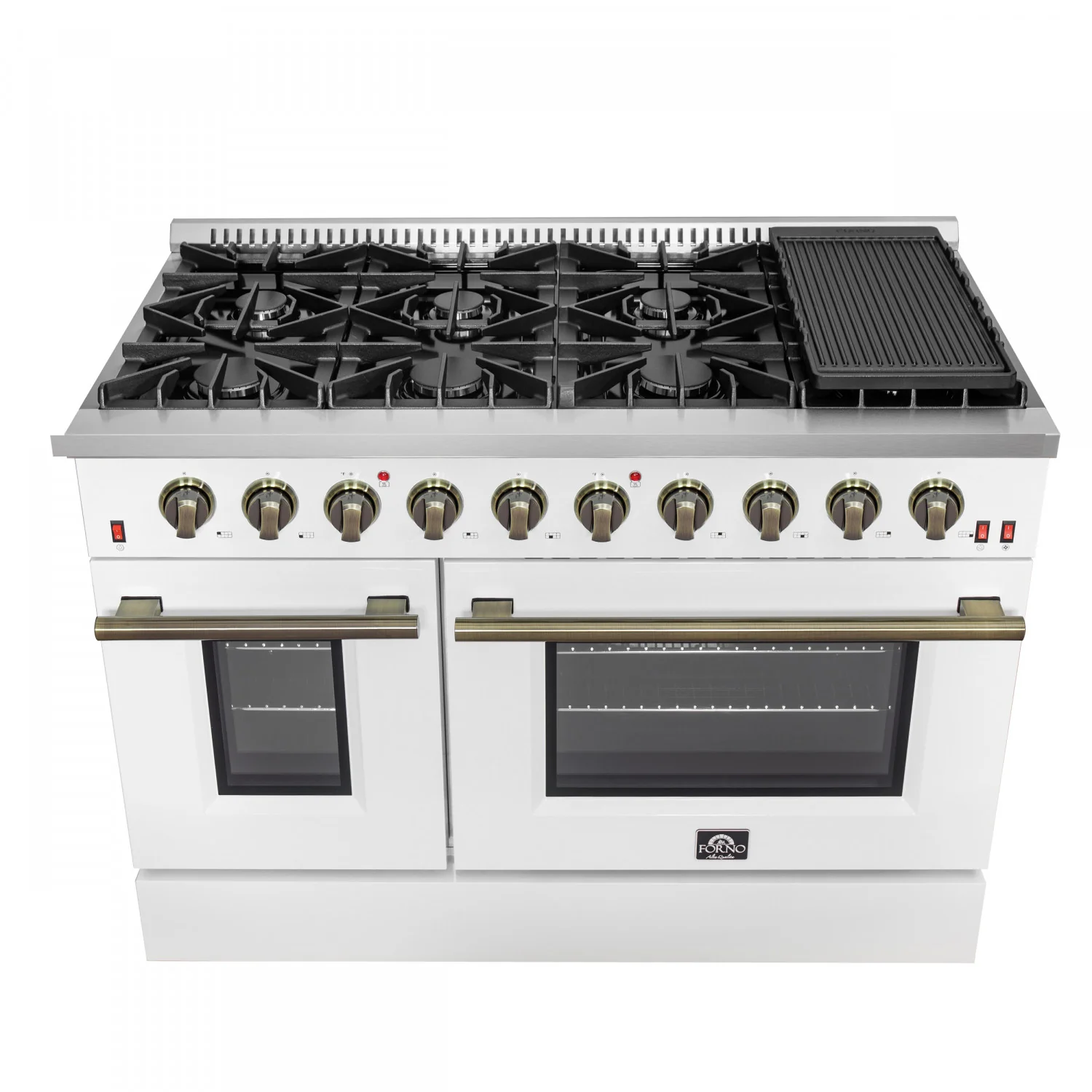 Forno Galiano 48" White Freestanding Double Oven Gas Range (6.58 Cu. Ft.) - FFSGS6244-48WHT - Image 3