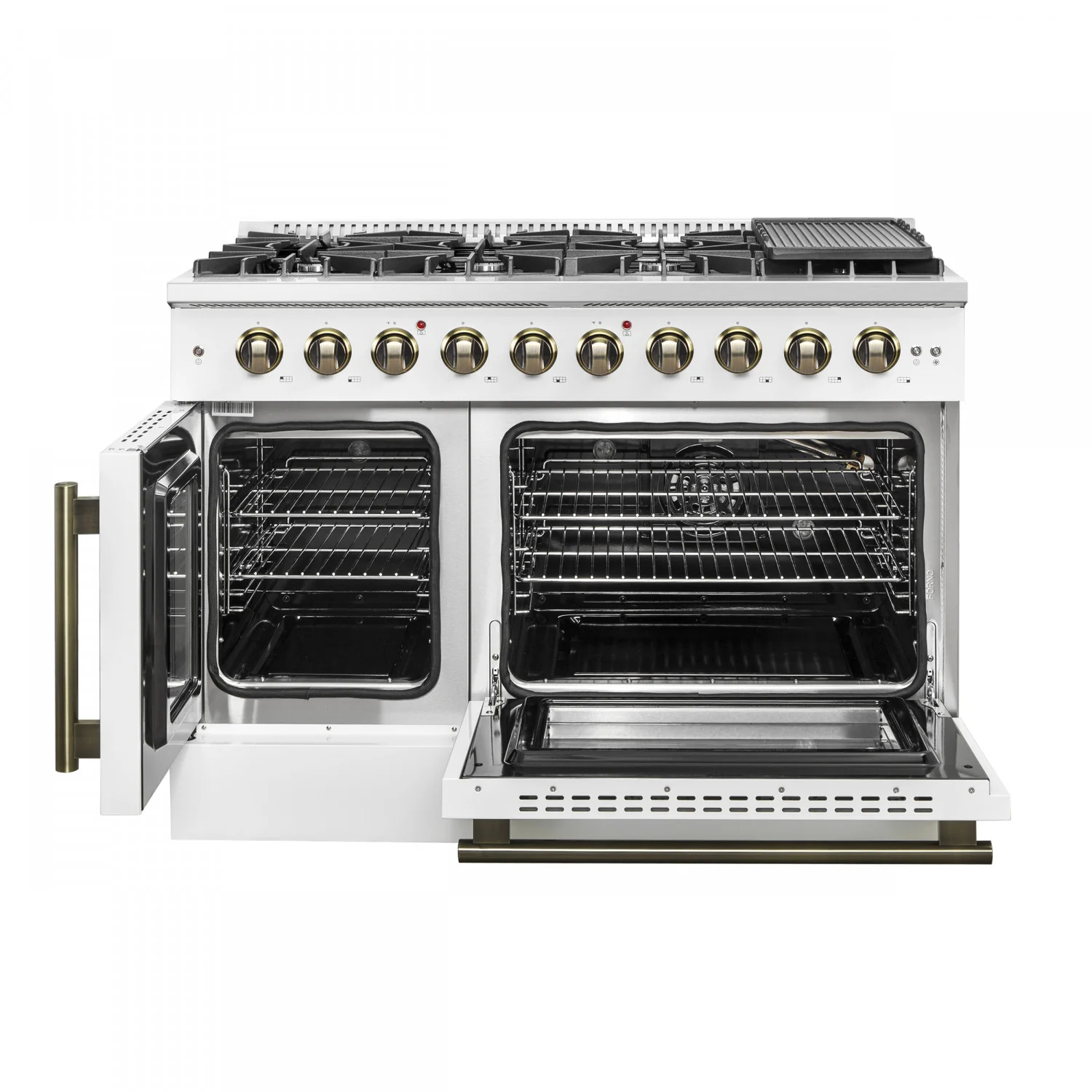 Forno Galiano 48" White Freestanding Double Oven Gas Range (6.58 Cu. Ft.) - FFSGS6444-48WHT - Image 2