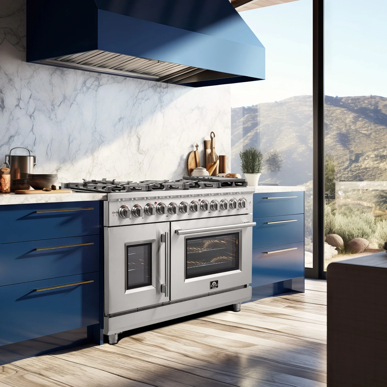 Forno Massimo 48" Stainless Steel Freestanding Dual Fuel Double Oven Range with Air Fry (6.58 Cu. Ft.) - FFSGS6325-48 - Image 11