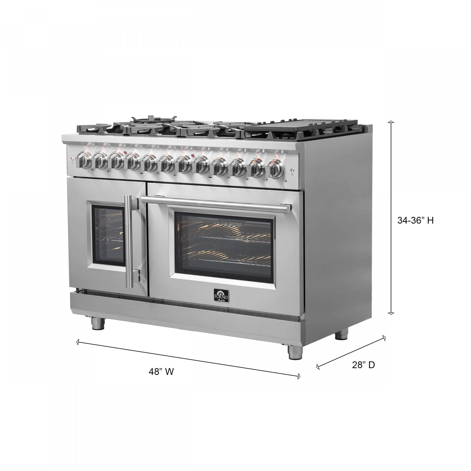 Forno Massimo 48" Stainless Steel Freestanding Dual Fuel Double Oven Range with Air Fry (6.58 Cu. Ft.) - FFSGS6325-48 - Image 3