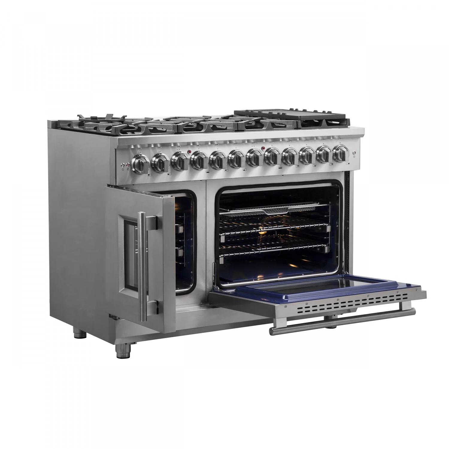 Forno Massimo 48" Stainless Steel Freestanding Dual Fuel Double Oven Range with Air Fry (6.58 Cu. Ft.) - FFSGS6325-48 - Image 4