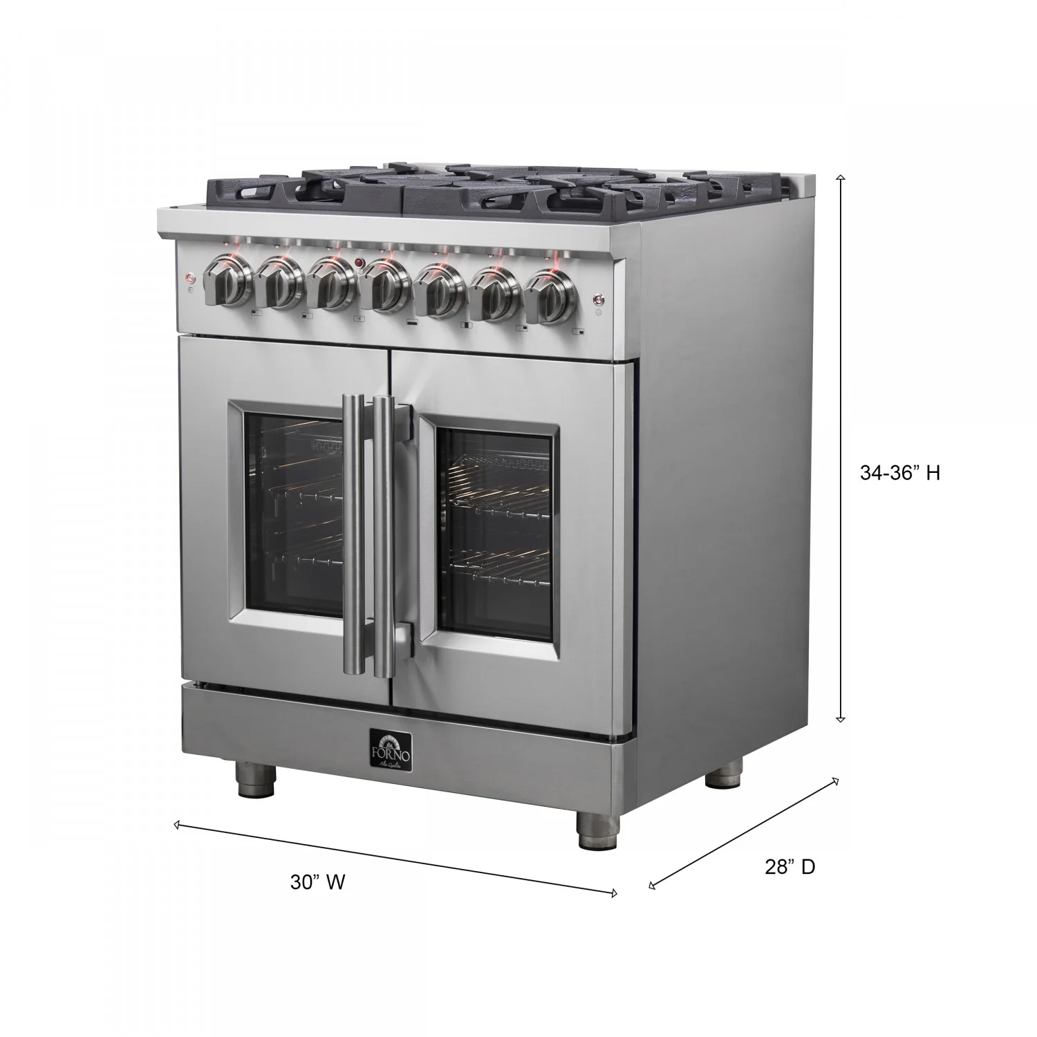 Forno Massimo 30" Stainless Steel French Door Dual Fuel Range with True Convection (4.32 Cu. Ft.) - FFSGS6325-30 - Image 4