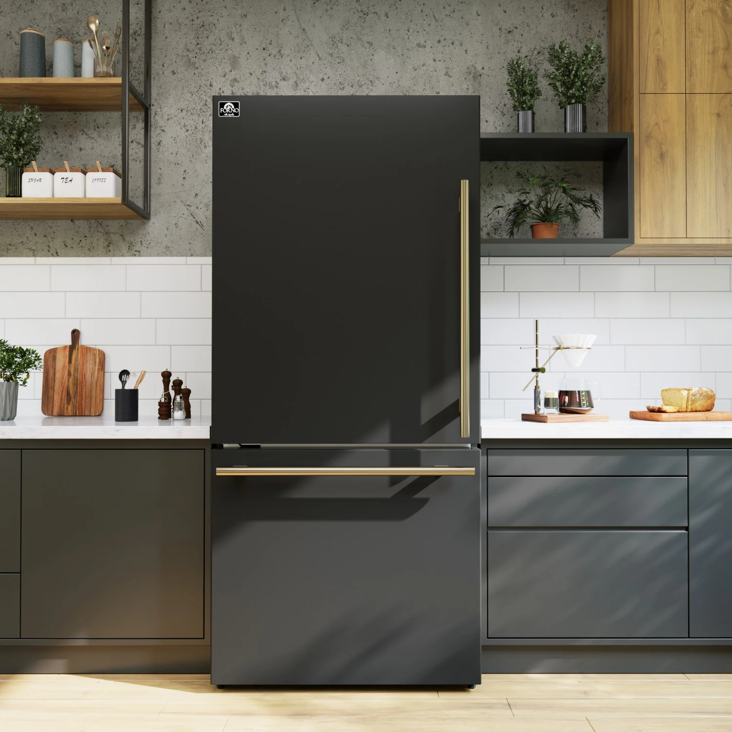 Forno Milano 31" 17.2 Cu.Ft. Black Bottom Freezer Refrigerator with Left Swing Door - FFFFD1786-31BLK - Image 8