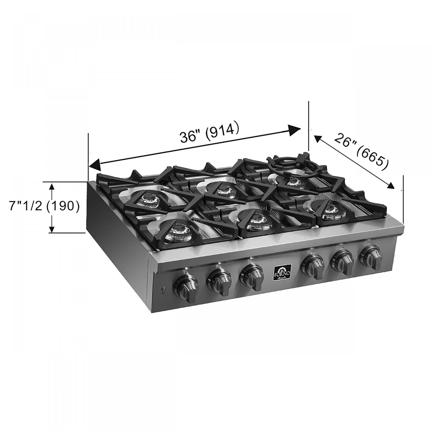 Forno Spezia Stainless Steel 36" Pro-style Gas Cooktop - FCTGS5751-36 - Image 7
