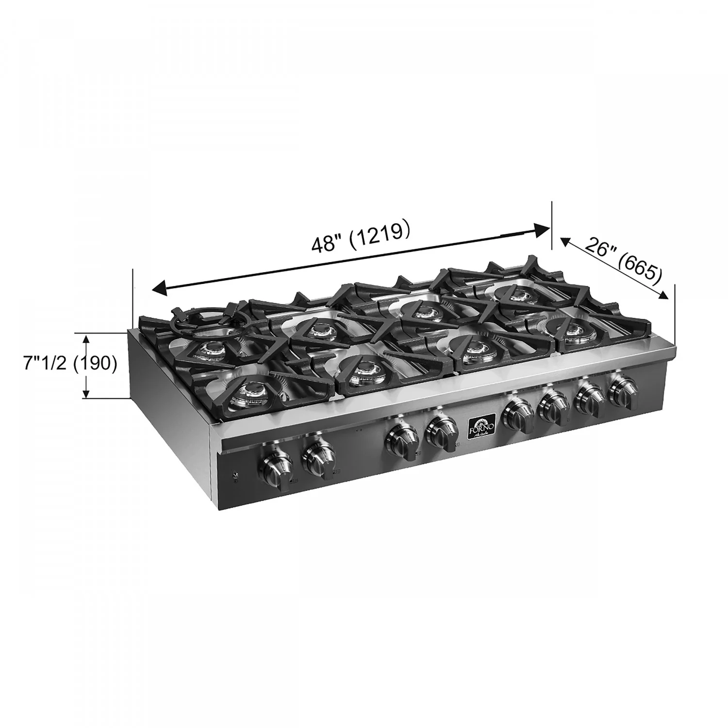 Forno Spezia Stainless Steel 48" Pro-style Gas Cooktop - FCTGS5751-48 - Image 2