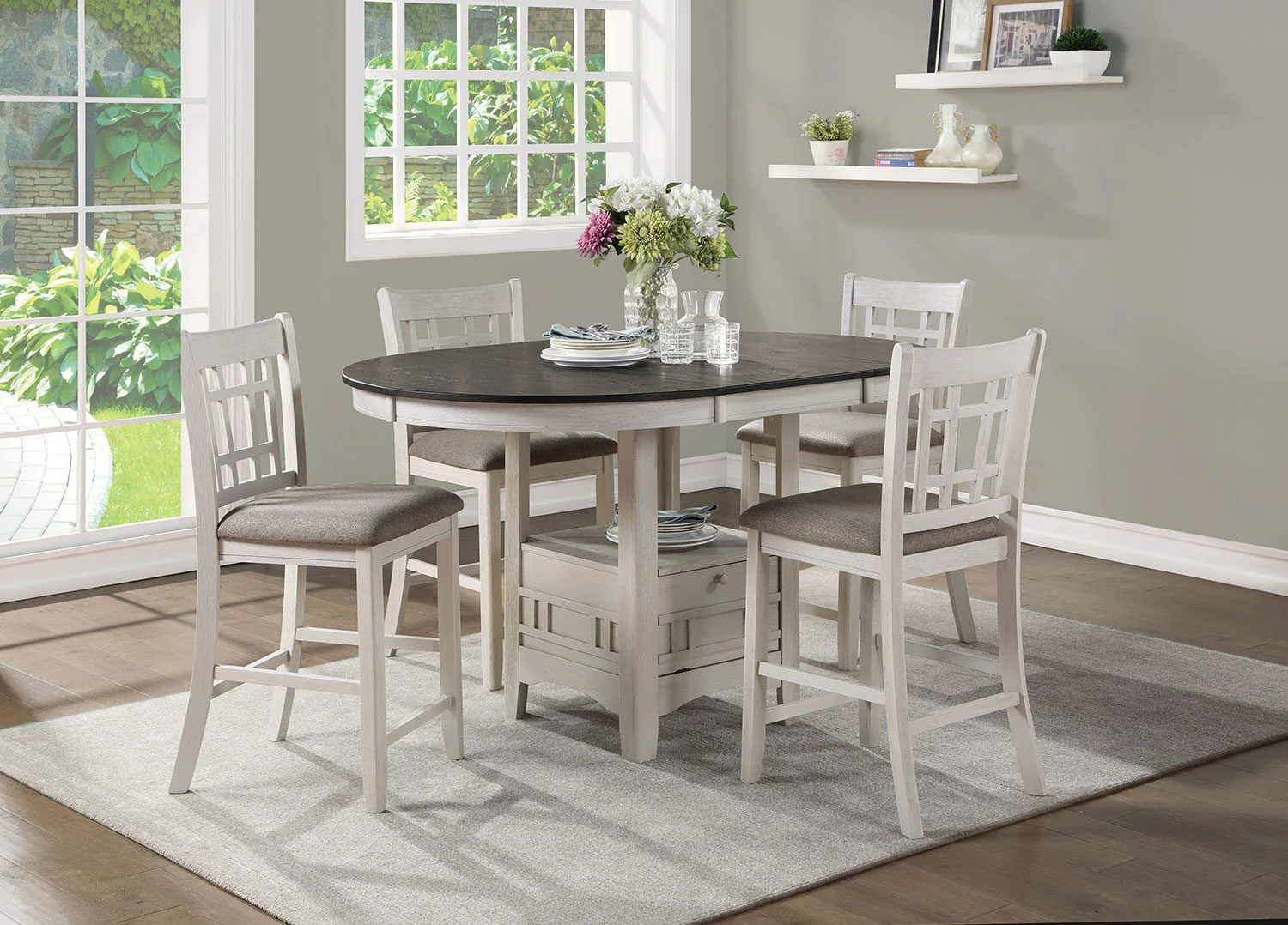 Freda 5-Piece Extendable Counter Height Dining Set - White, Dark Brown - Image 2