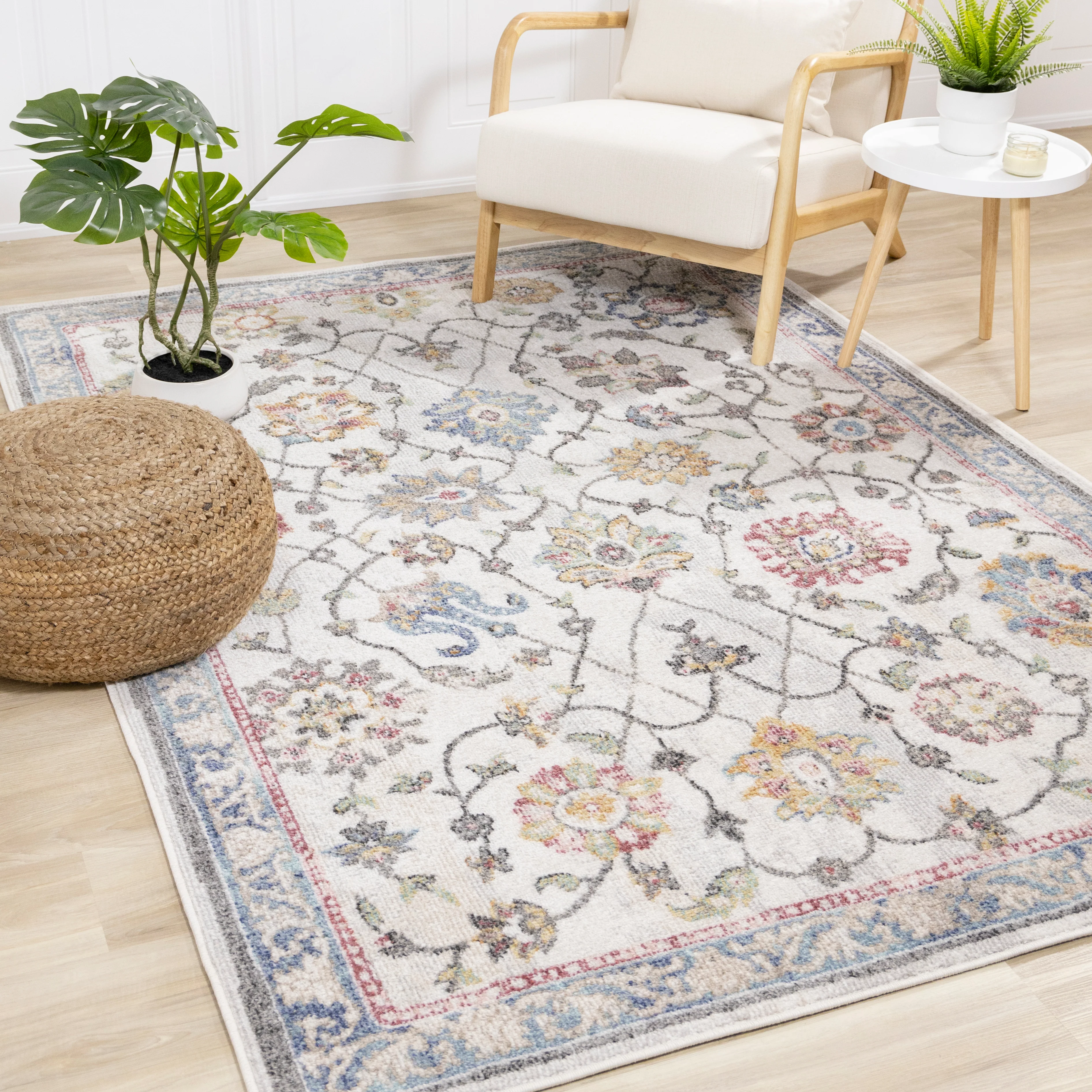 Fresco 5'3" x 7'7" Floral Border Area Rug - Image 2