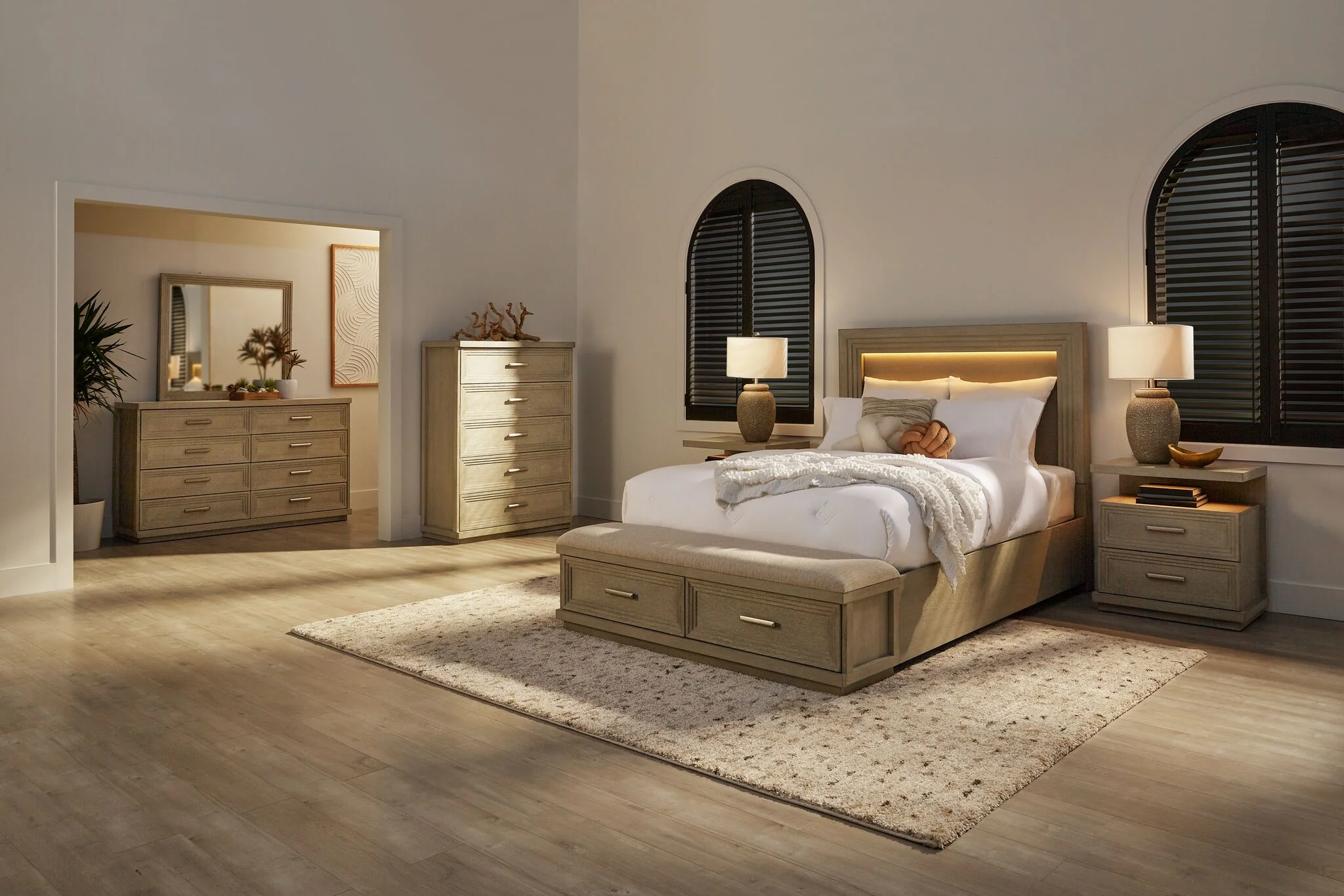 Fresh Perspective Cascade 6-Piece King Storage Bench Bedroom Package - Dovetail Grey - Image 2